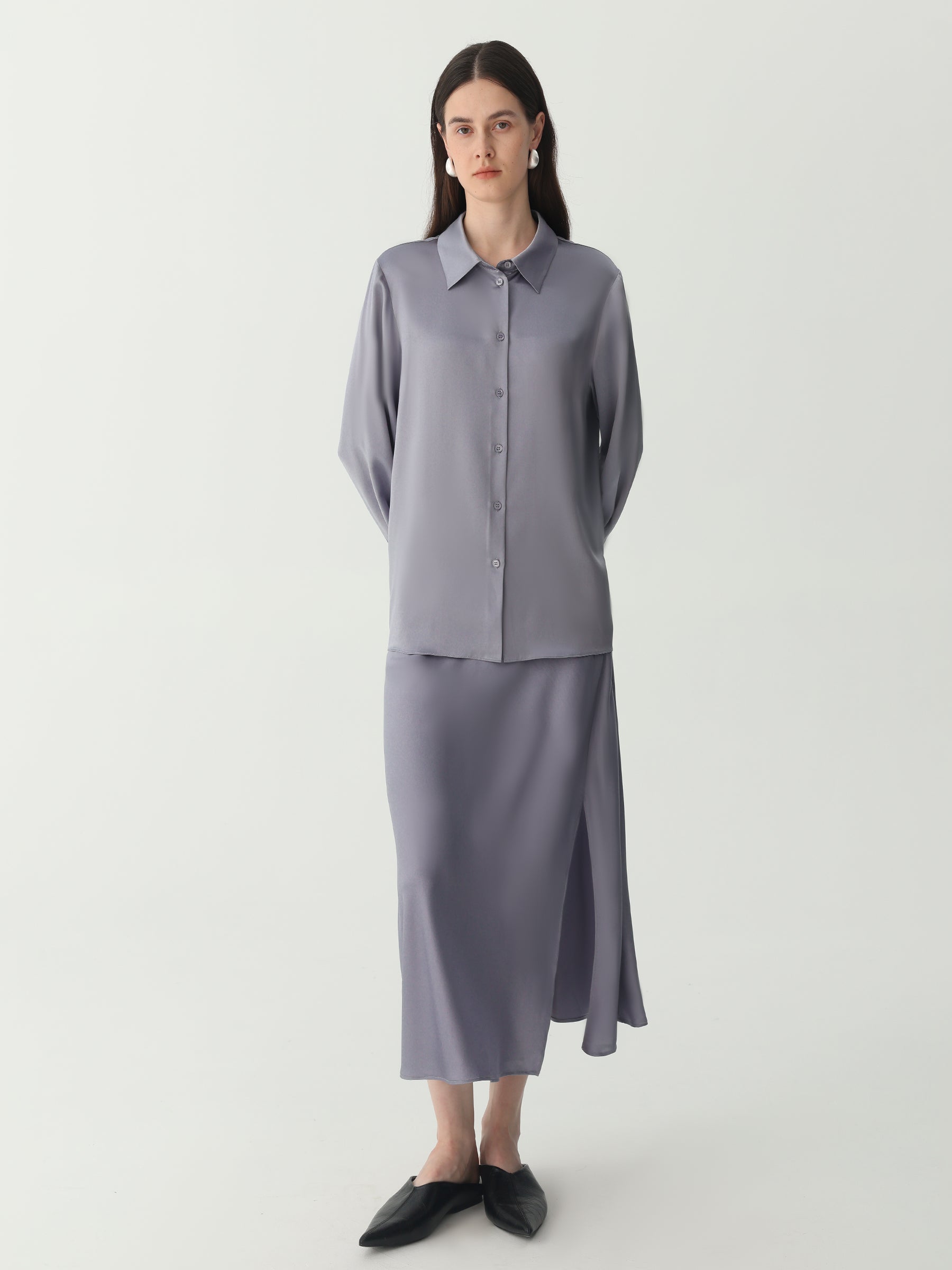 Side Split Midi Skirt #color_Indigo Gray 1