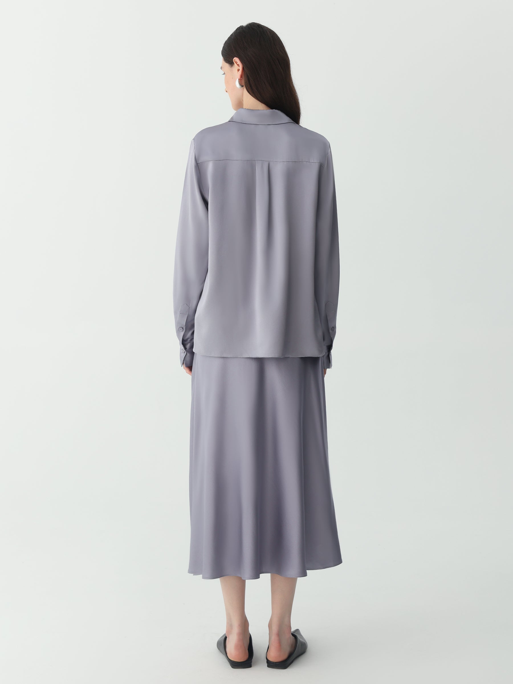 Side Split Midi Skirt #color_Indigo Gray 1