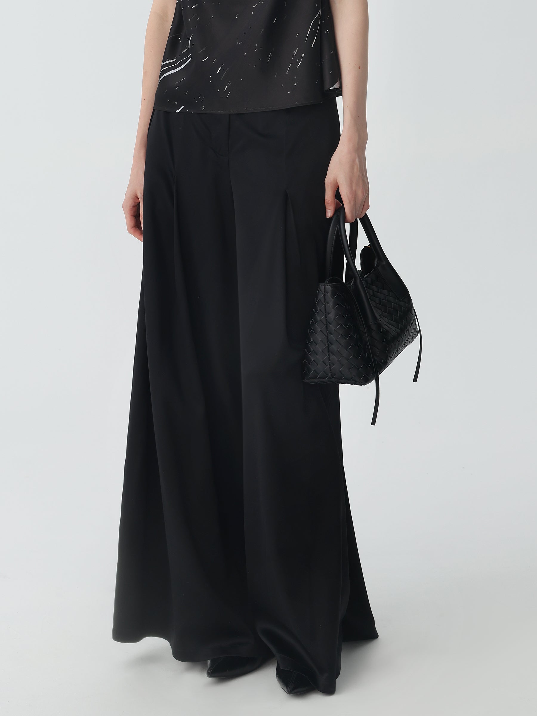 Wide-Leg Silk Pants #color_Black