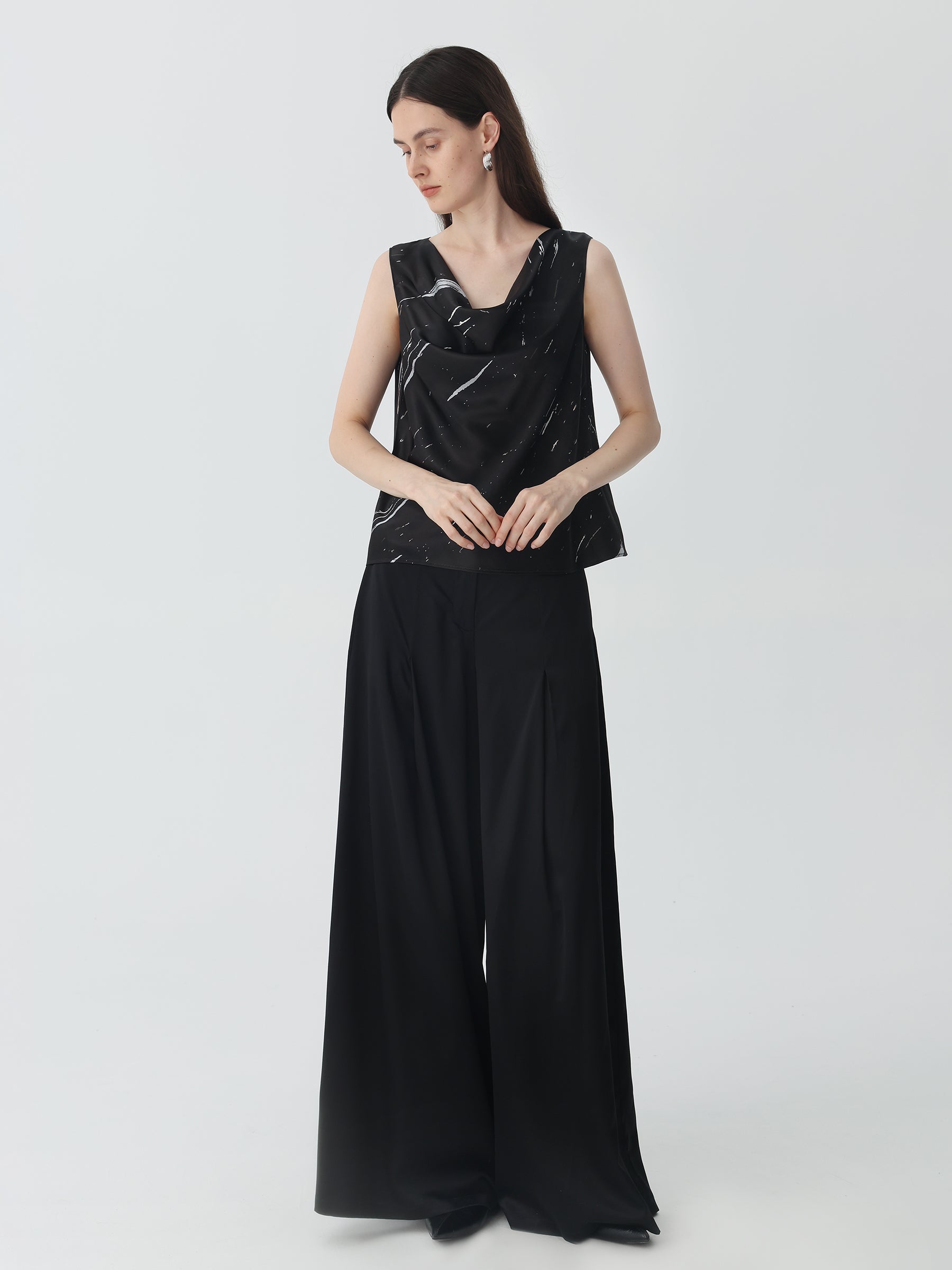 Wide-Leg Silk Pants #color_Black