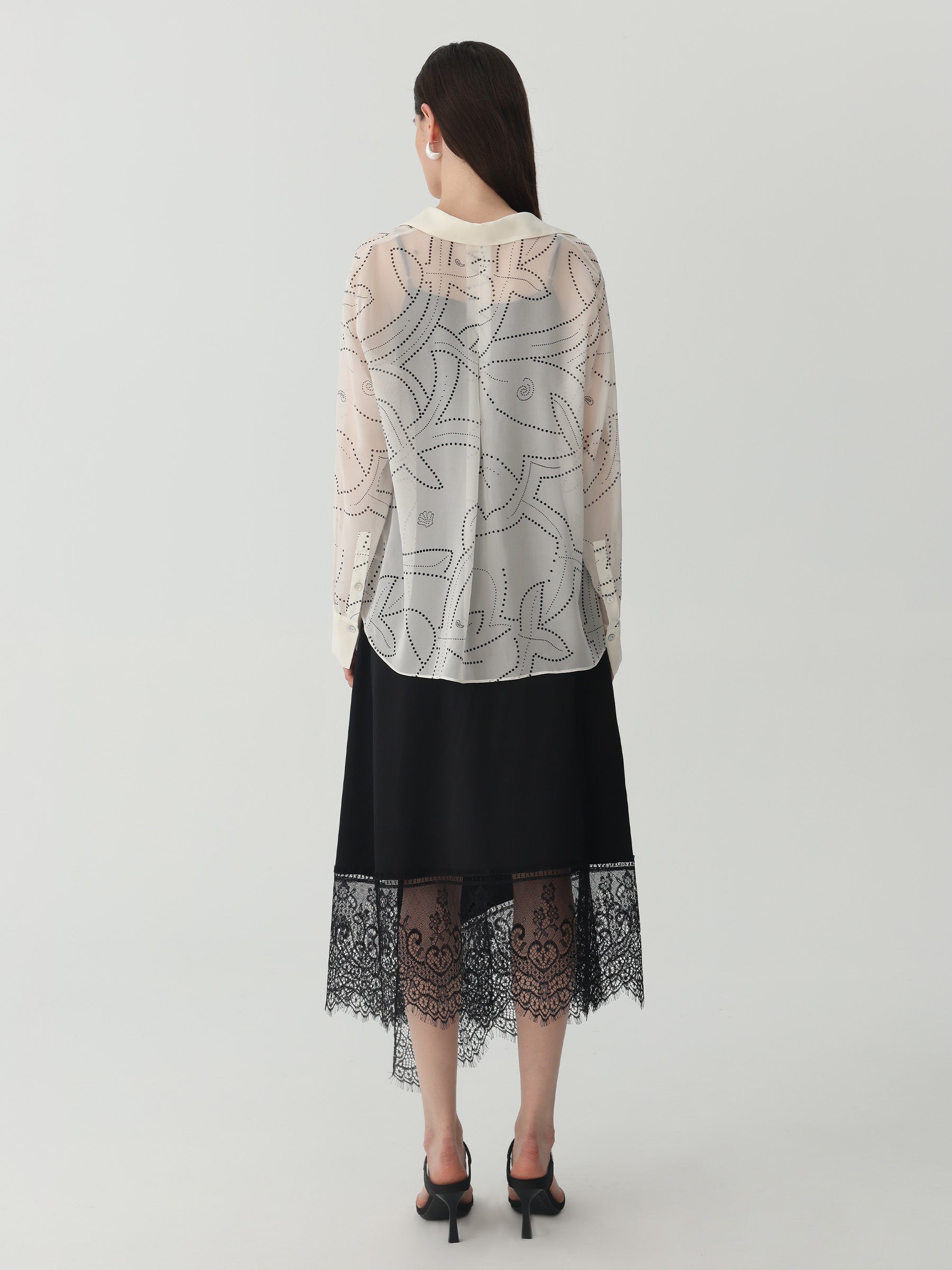 Asymmetrical Lace-Trimmed Midi Skirt #color_Black