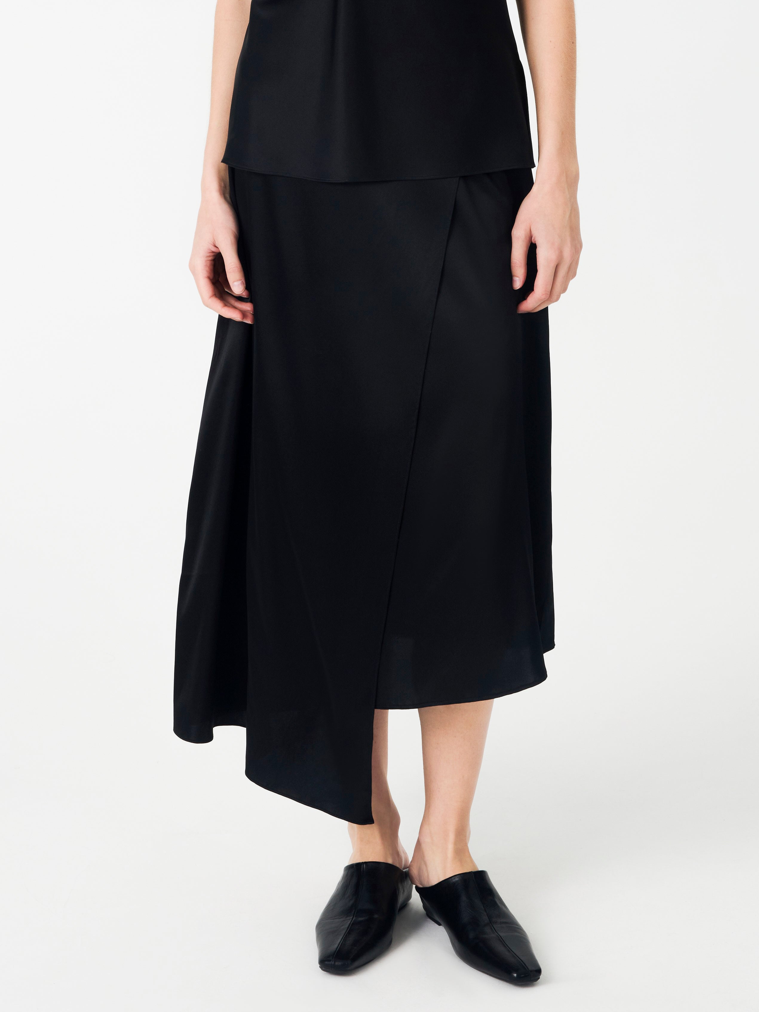 19 Momme Silk Wrap Midi Skirt#color_Black