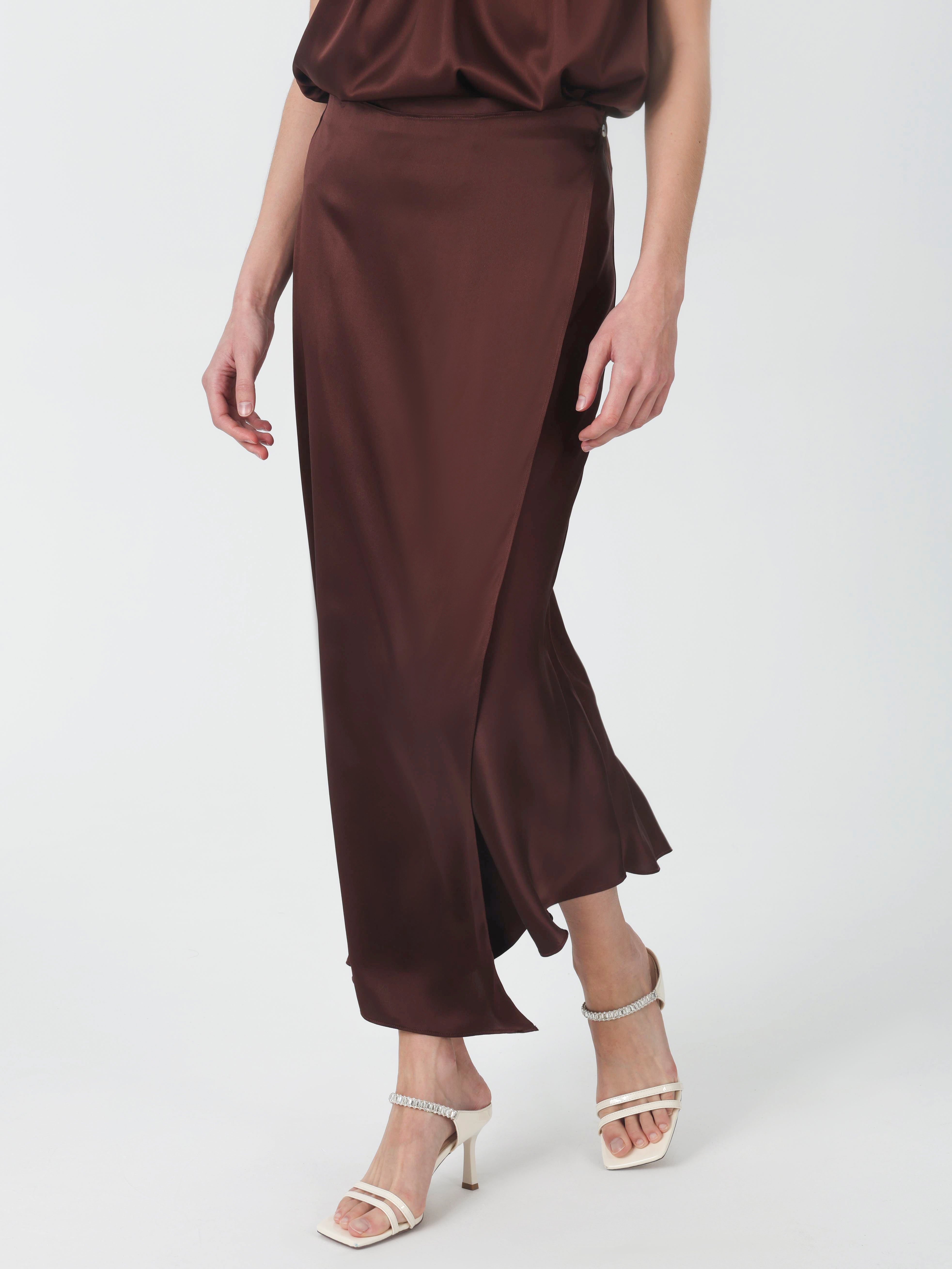 19 Momme Silk Wrap Midi Skirt#color_Chocolate