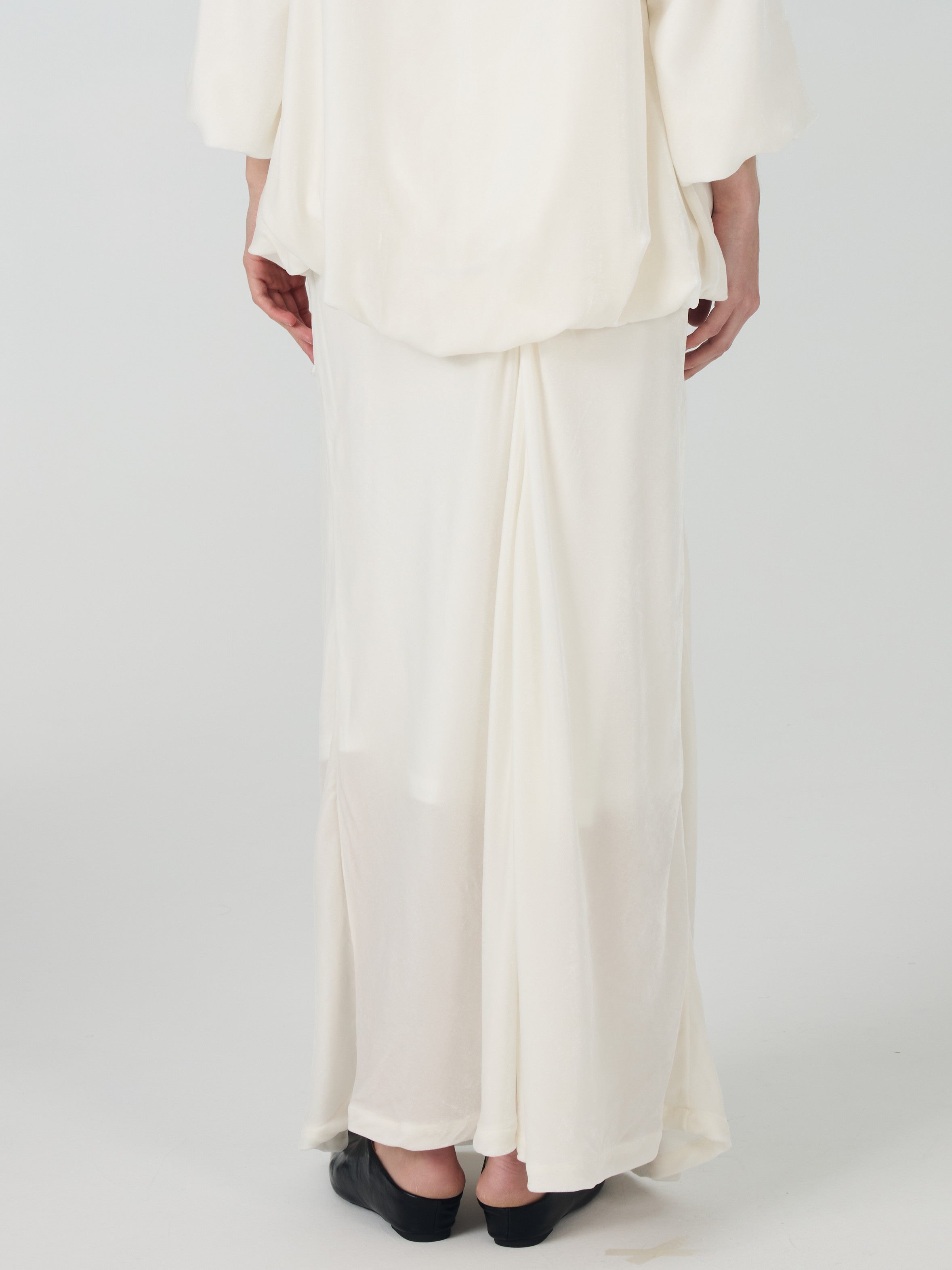 Silk Velvet Maxi Skirt#color_White