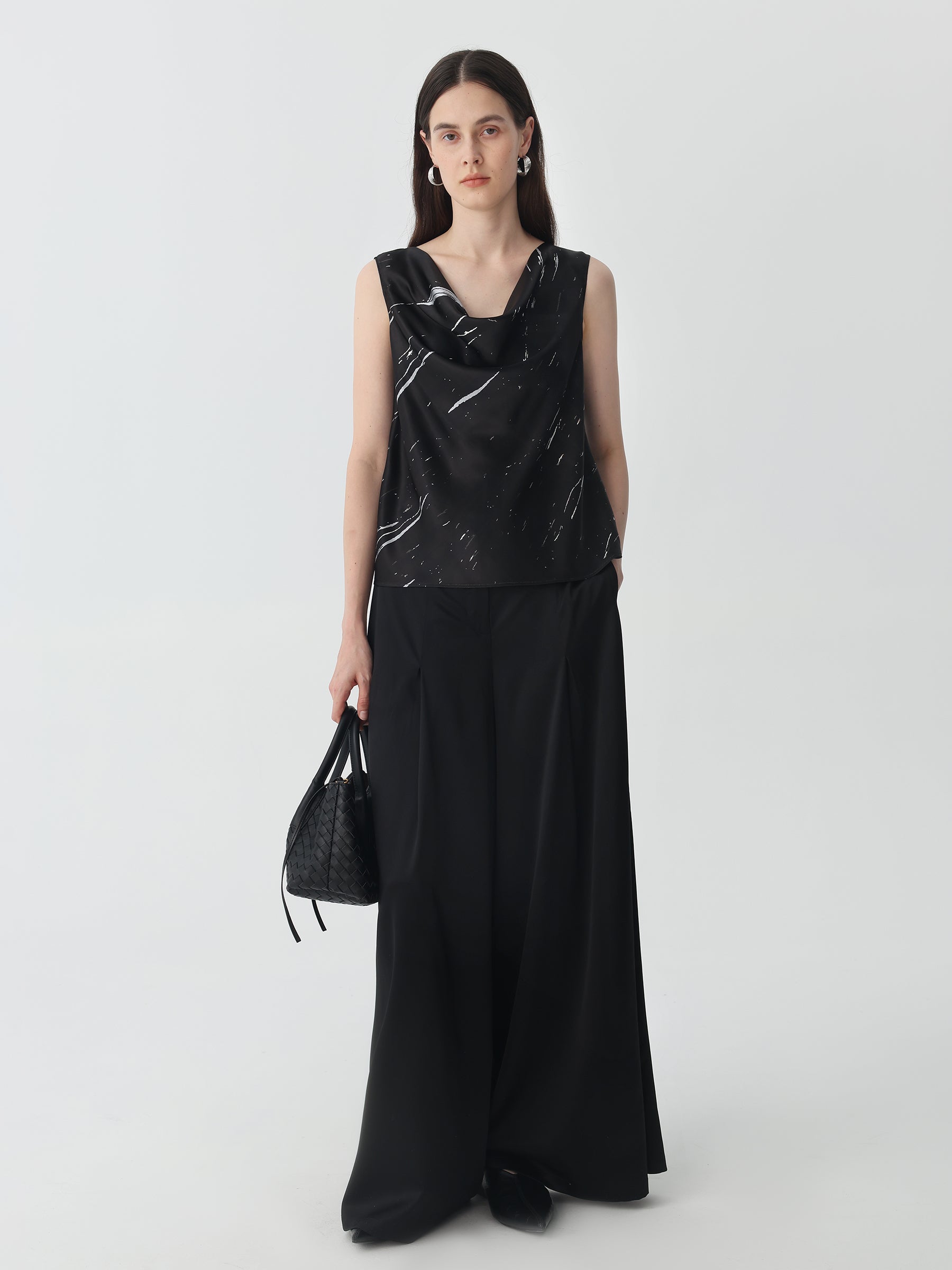 Sleeveless Cowl Neck Tank Top in Silk #color_Marble