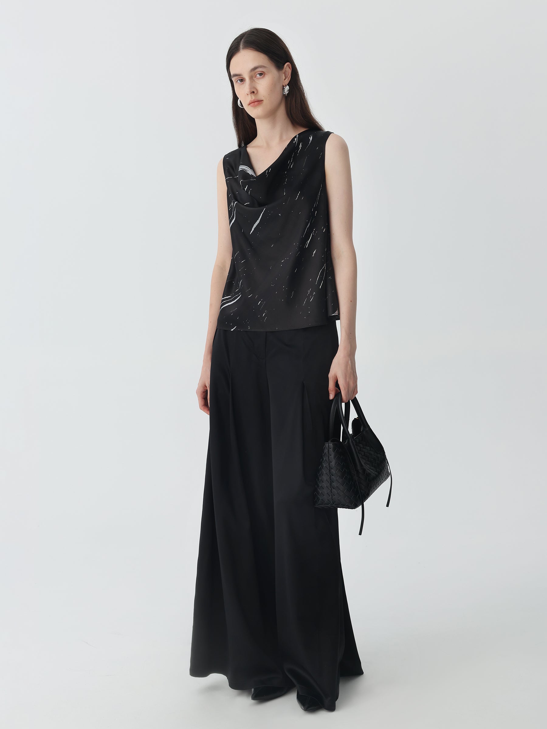 Sleeveless Cowl Neck Tank Top in Silk #color_Marble