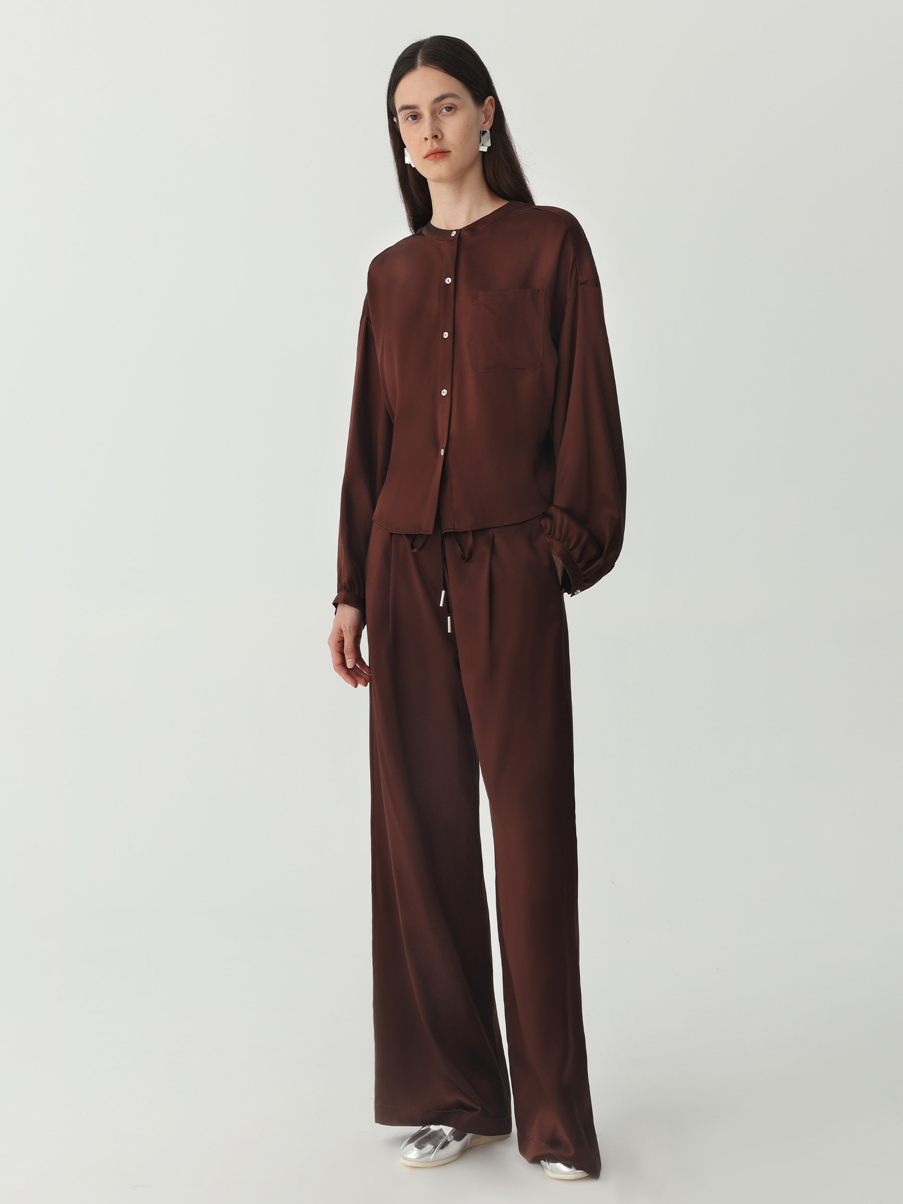 Straight-Leg Drawstring Pants #color_Choclate