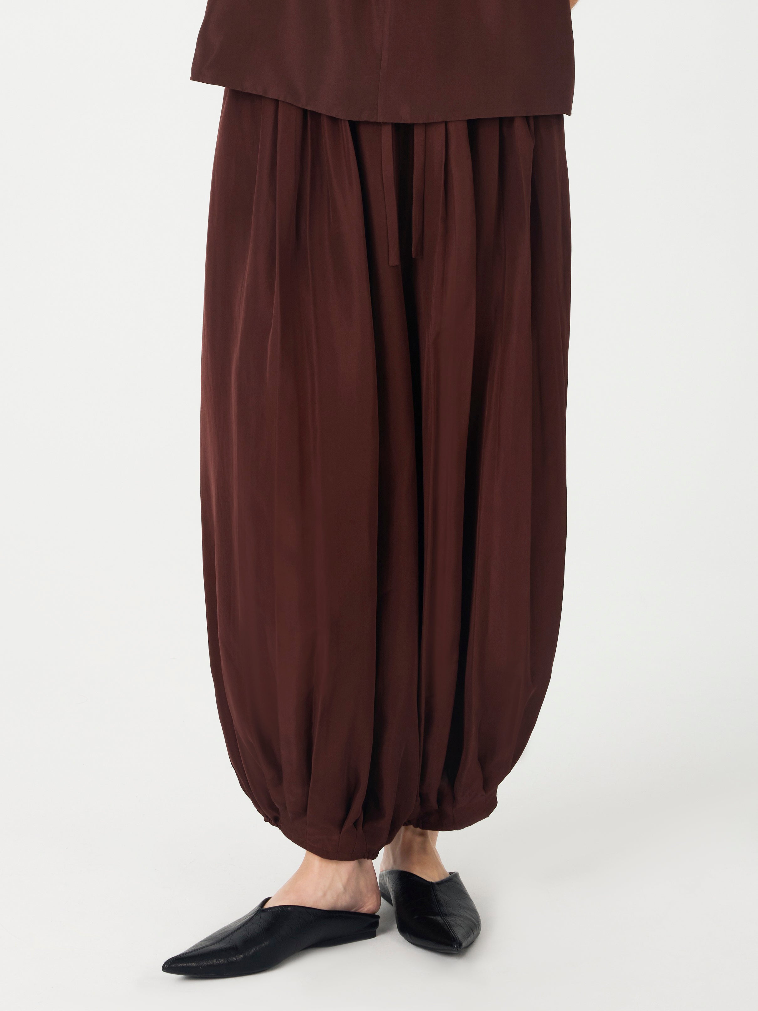 19 Momme Mulberry Silk Balloon Pants#color_Chocolate