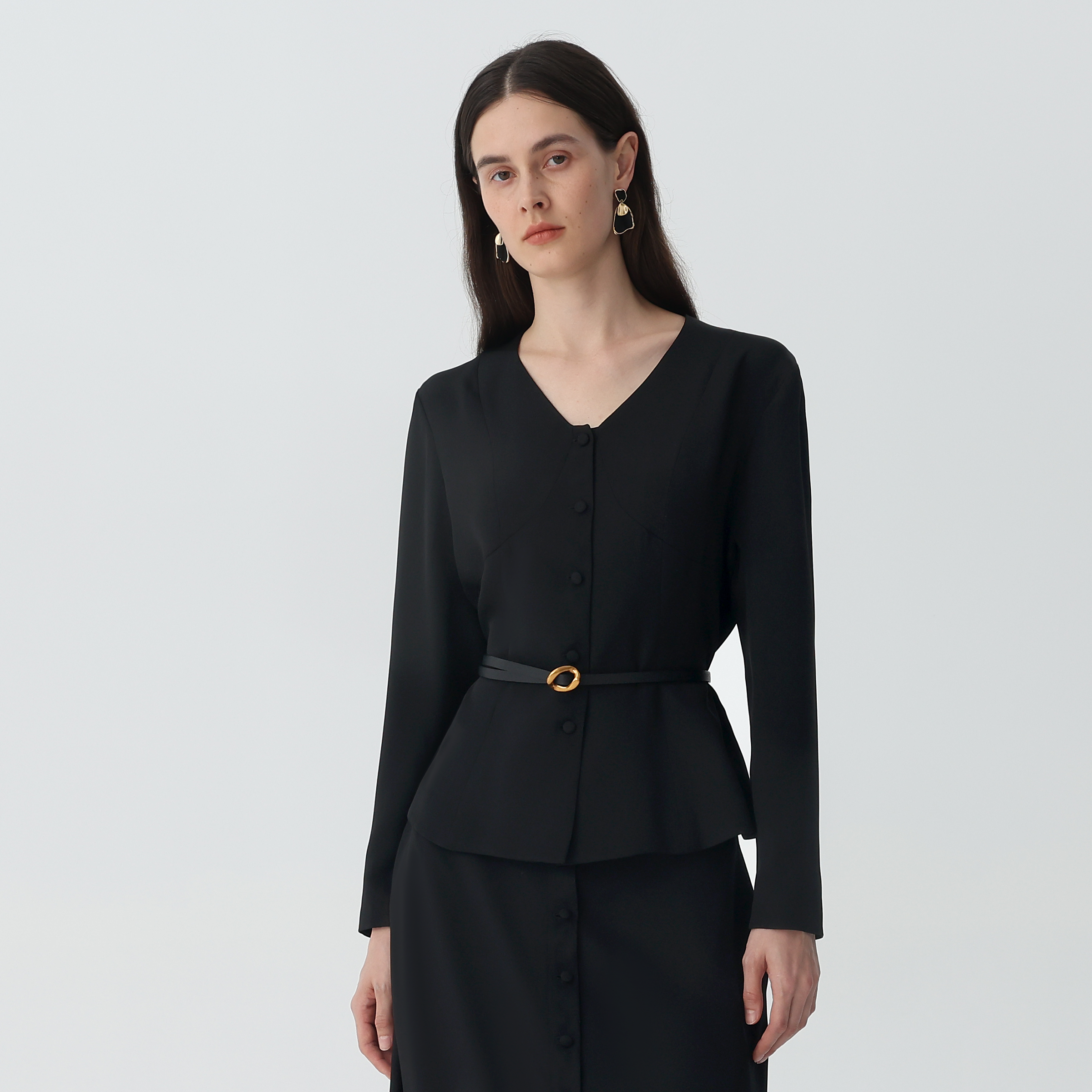 V-Neck Heavy Silk Crepe Cropped Jacket