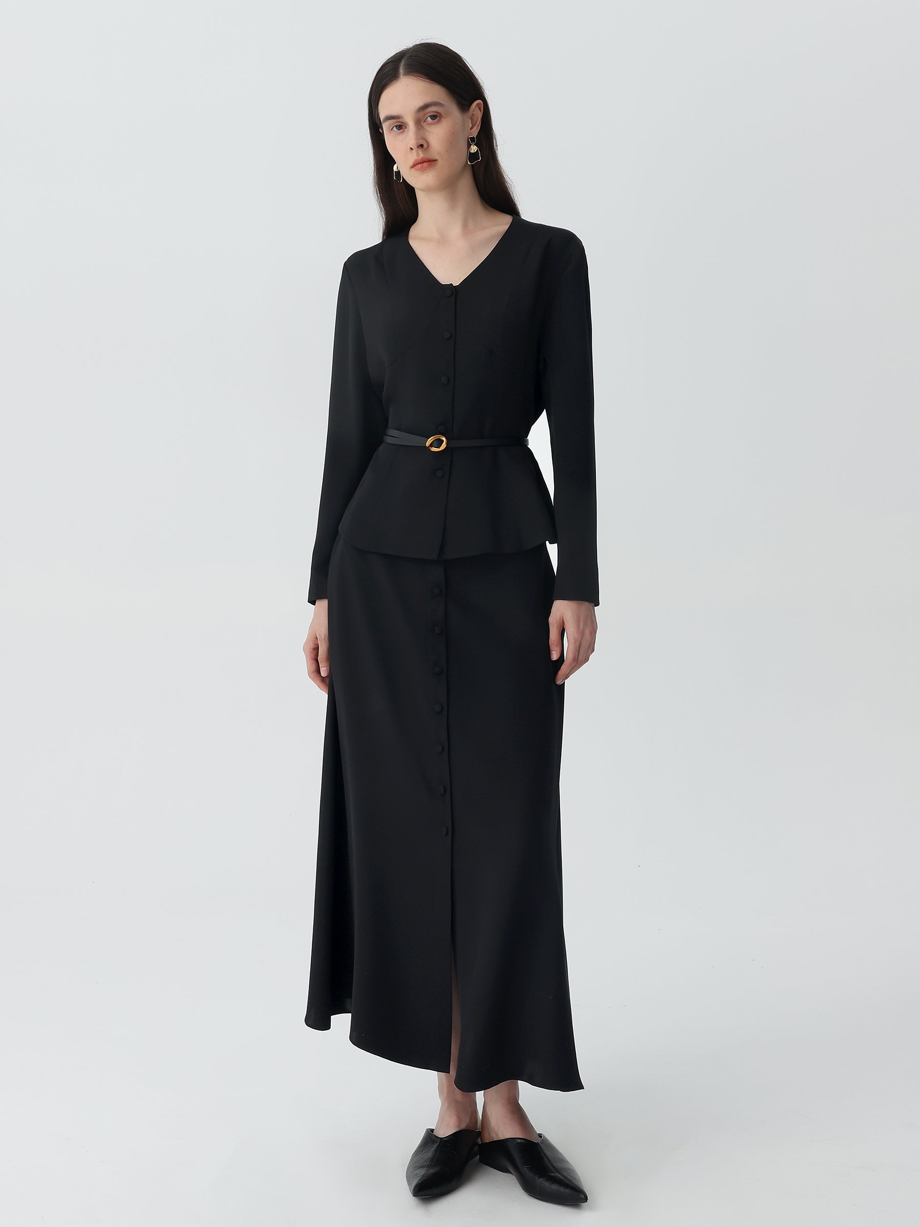 V-Neck Heavy Silk Crepe Cropped Jacket