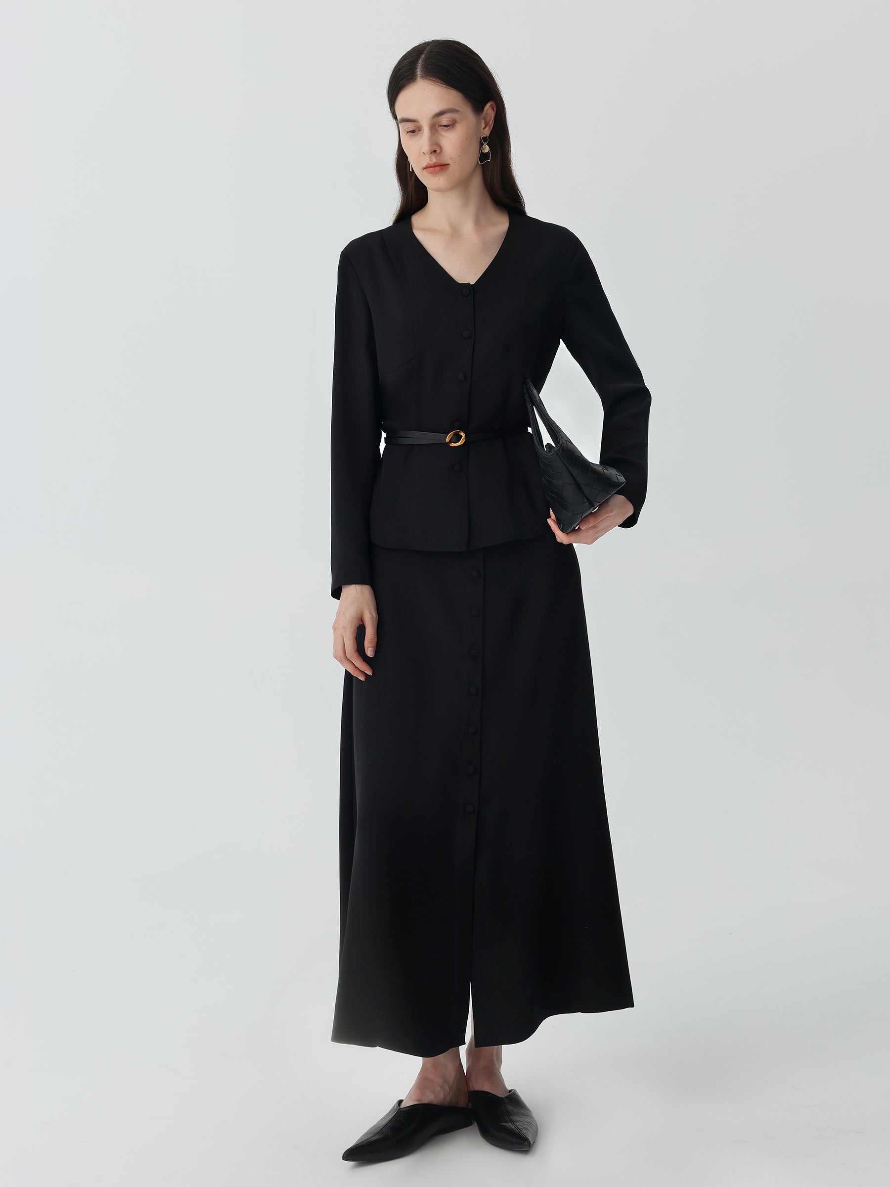 V-Neck Heavy Silk Crepe Cropped Jacket