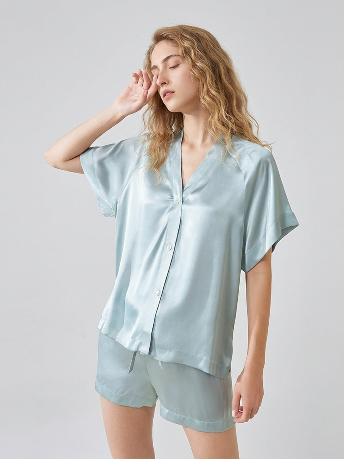 Luxe Mulberry Silk Pajama Set#color_Mint Green