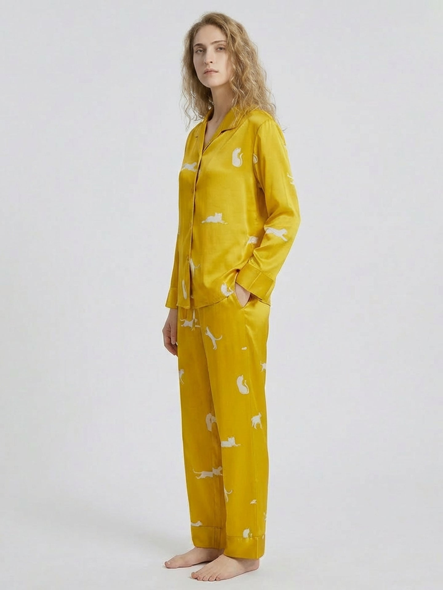Signature Printed Silk Pajama Set#color_gold