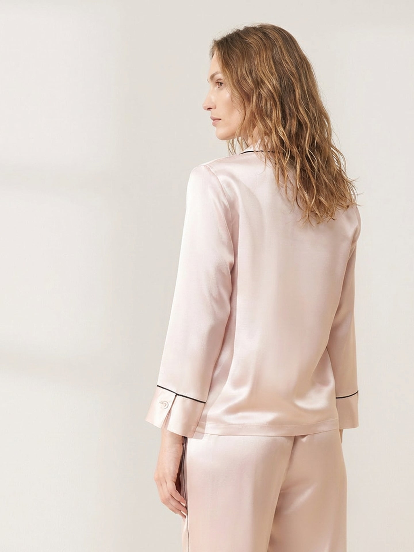 Premium Mulberry Silk Pajama Set#color_Blush Beige