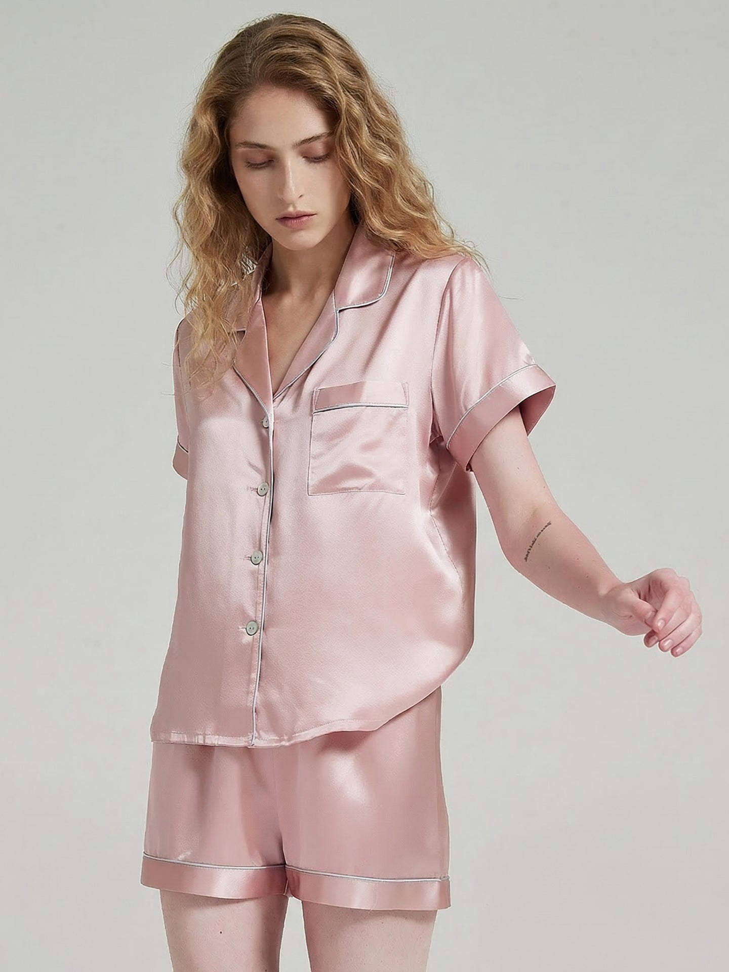  Silk Women's Sleepwear Set#color_Blush Pink