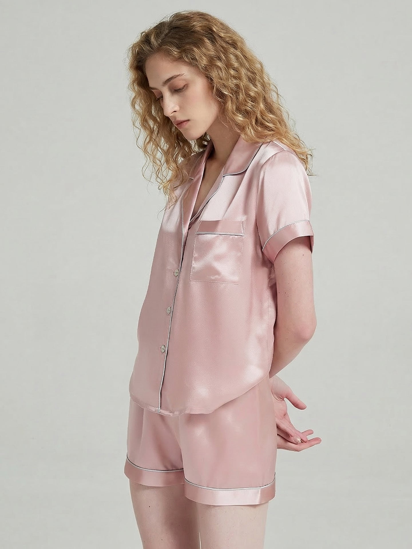  Silk Women's Sleepwear Set#color_Blush Pink