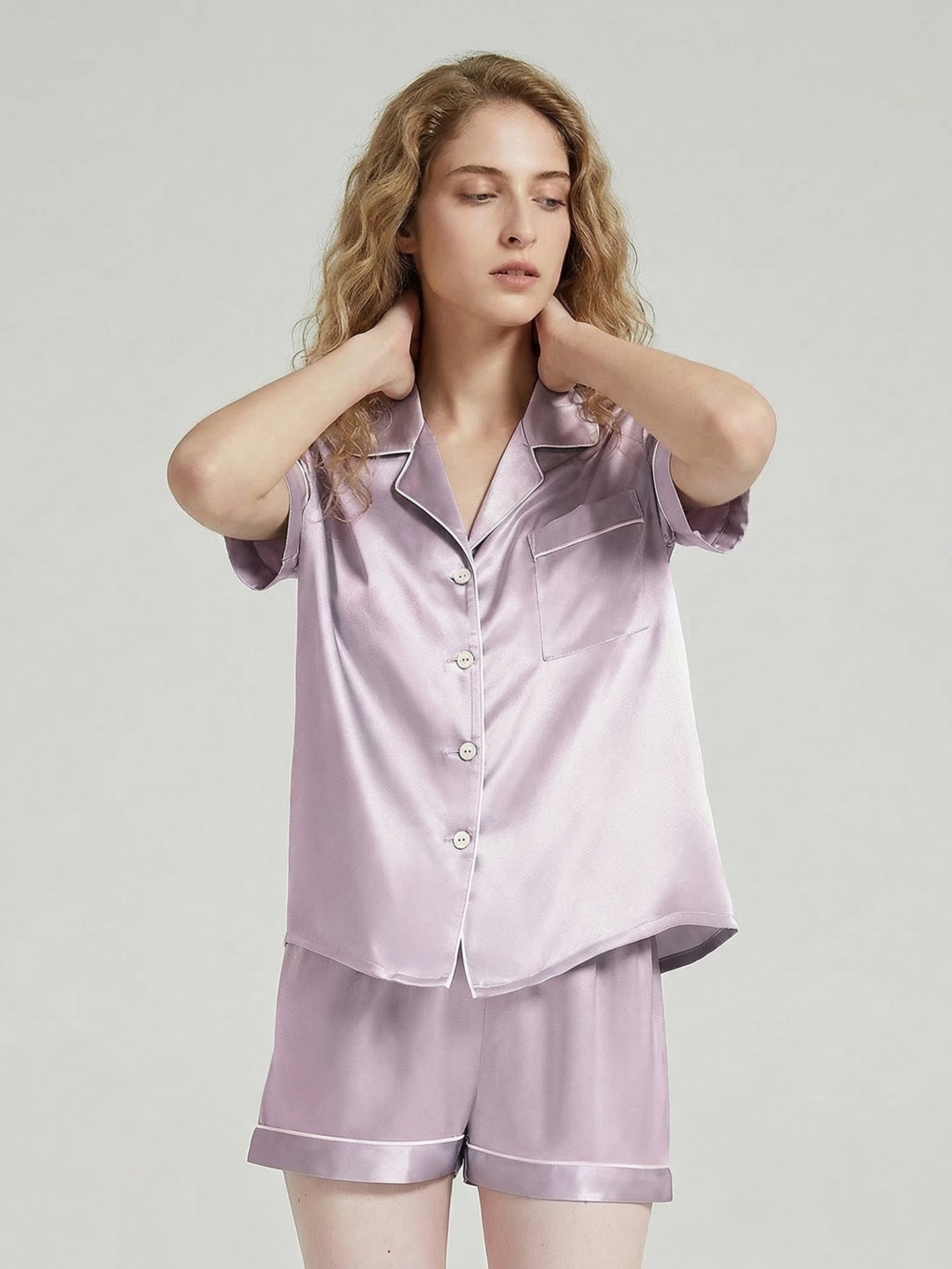  Silk Women's Sleepwear Set#color_Lilac