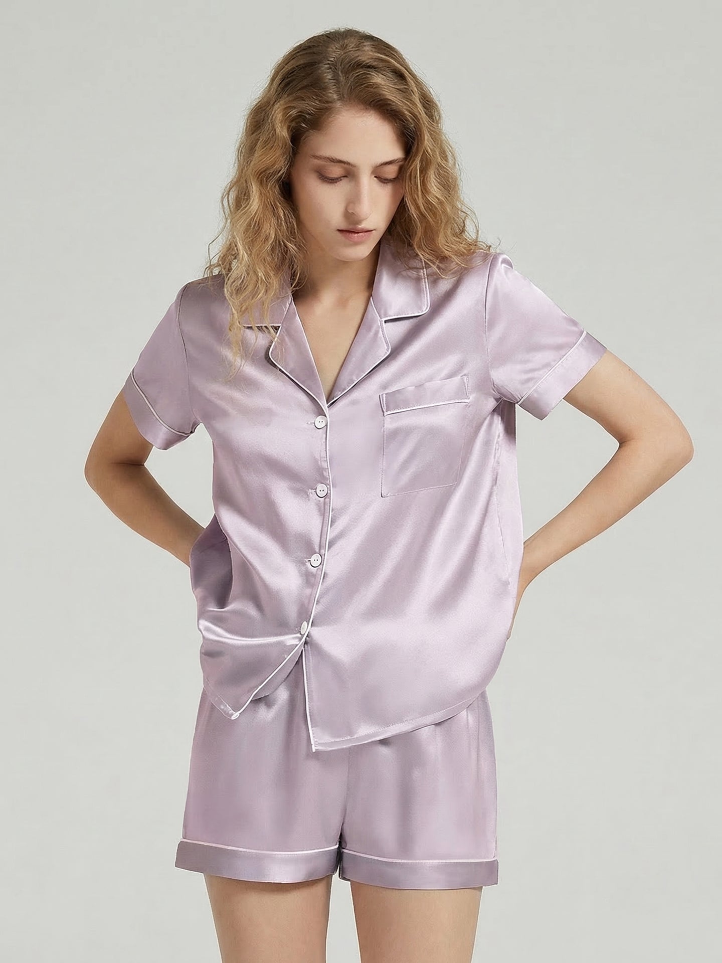  Silk Women's Sleepwear Set#color_Lilac
