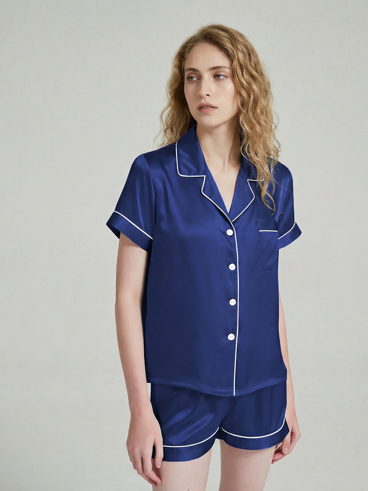  Silk Women's Sleepwear Set#color_Navy