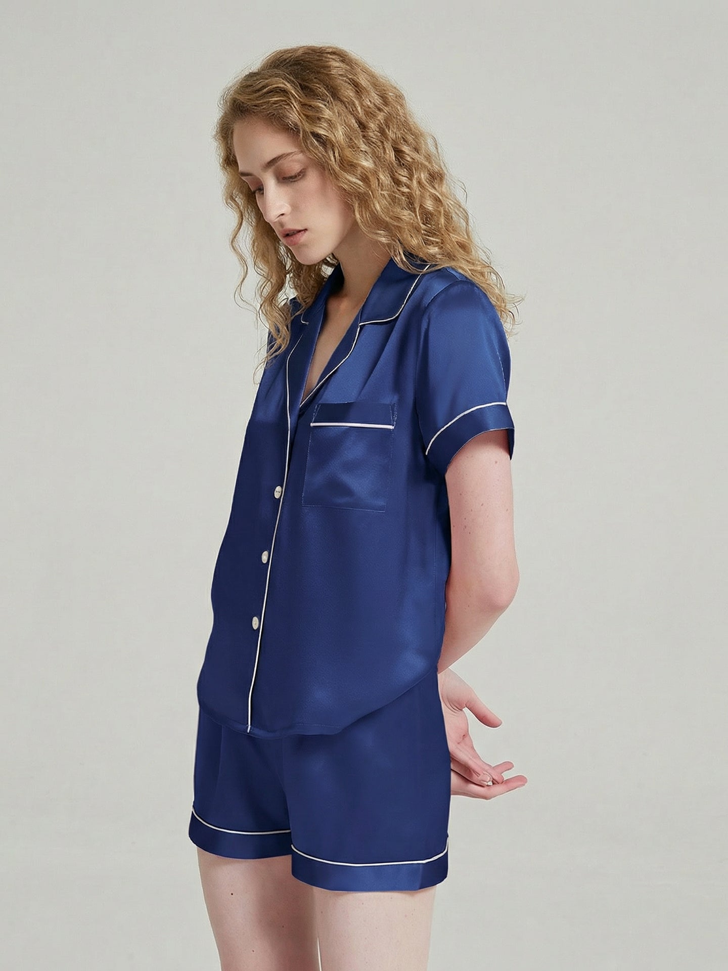  Silk Women's Sleepwear Set#color_Navy