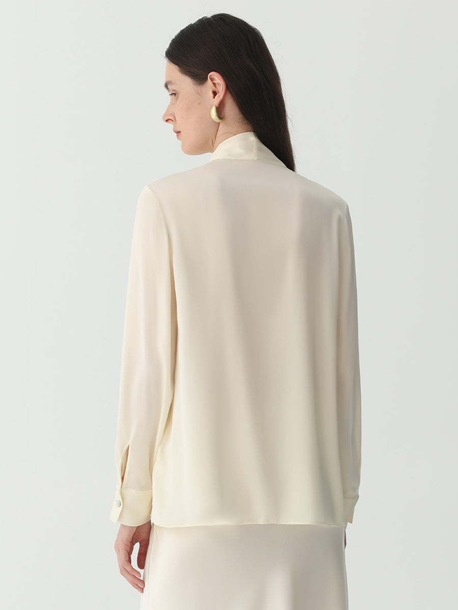 Bow-Tie Neck Silk Blouse #color_Ivory White