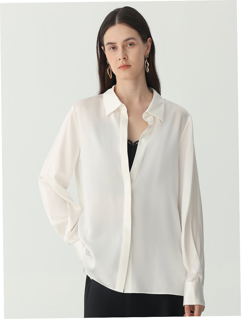 Washable Blouse in silk #color_Ivory White