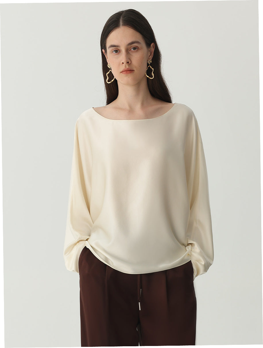 Batwing-Sleeve Blouse in Silk #color_Pear White