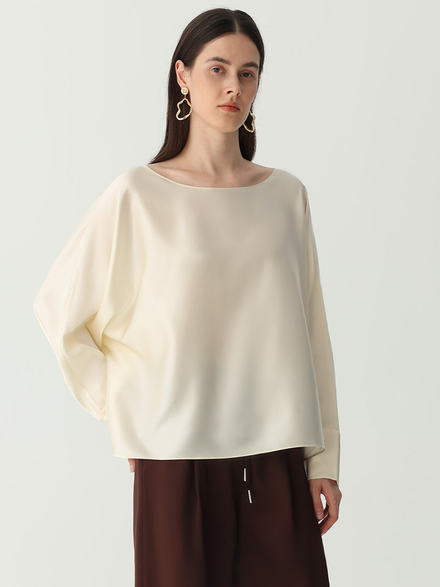 Batwing-Sleeve Blouse in Silk #color_Pear White