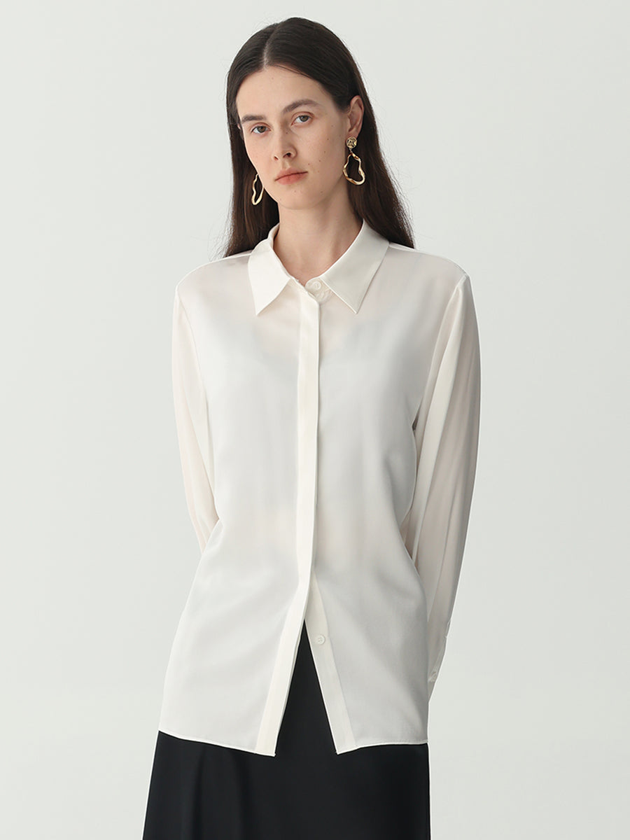 Washable Blouse in silk #color_Ivory White
