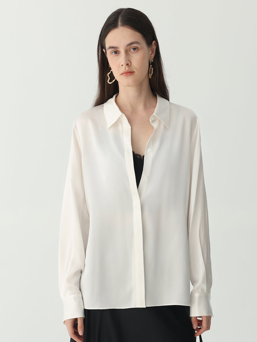 Washable Blouse in silk #color_Ivory White