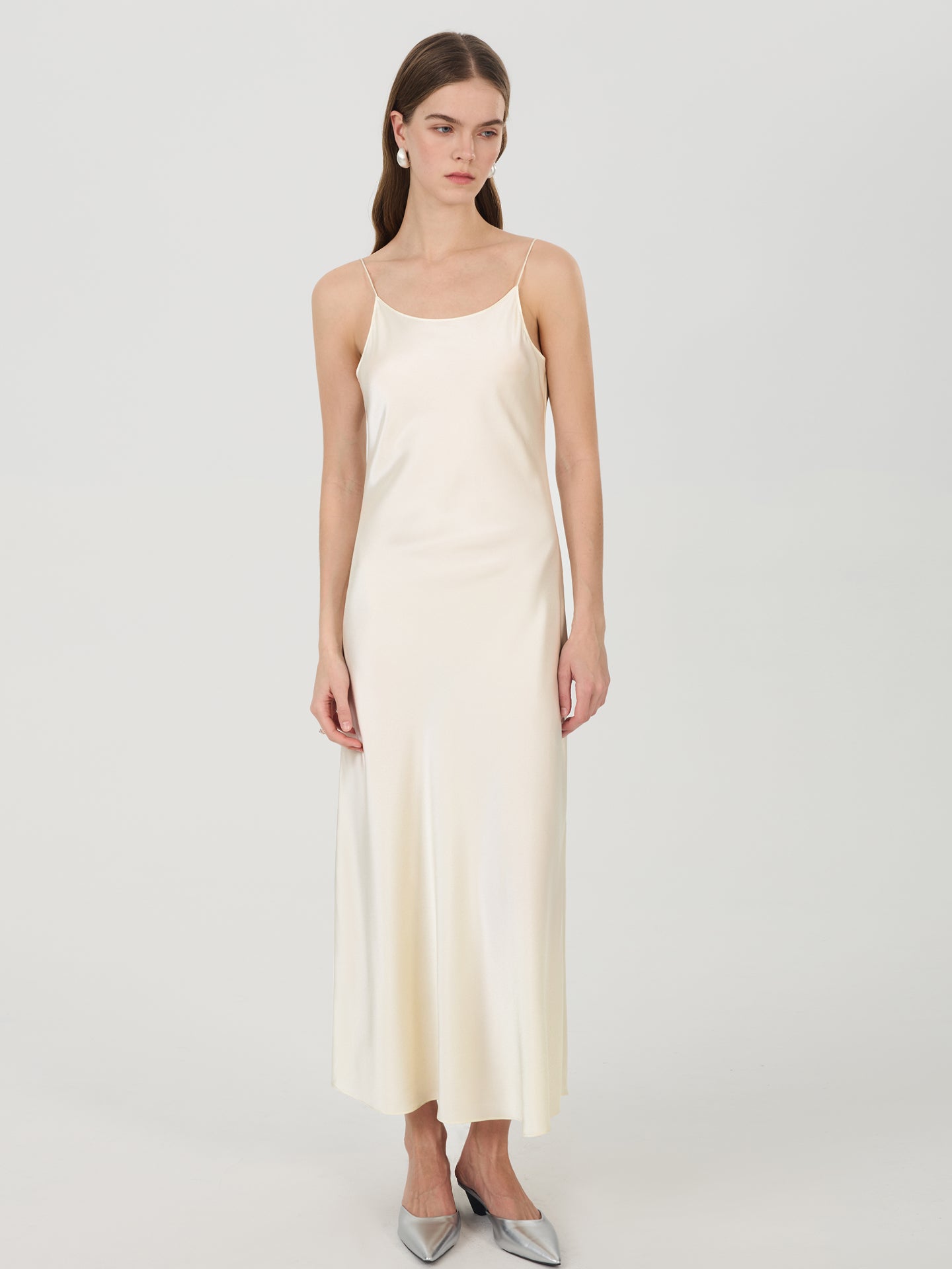19 Momme Silk Slip Dress with Adjustable Straps#color_Ivory White