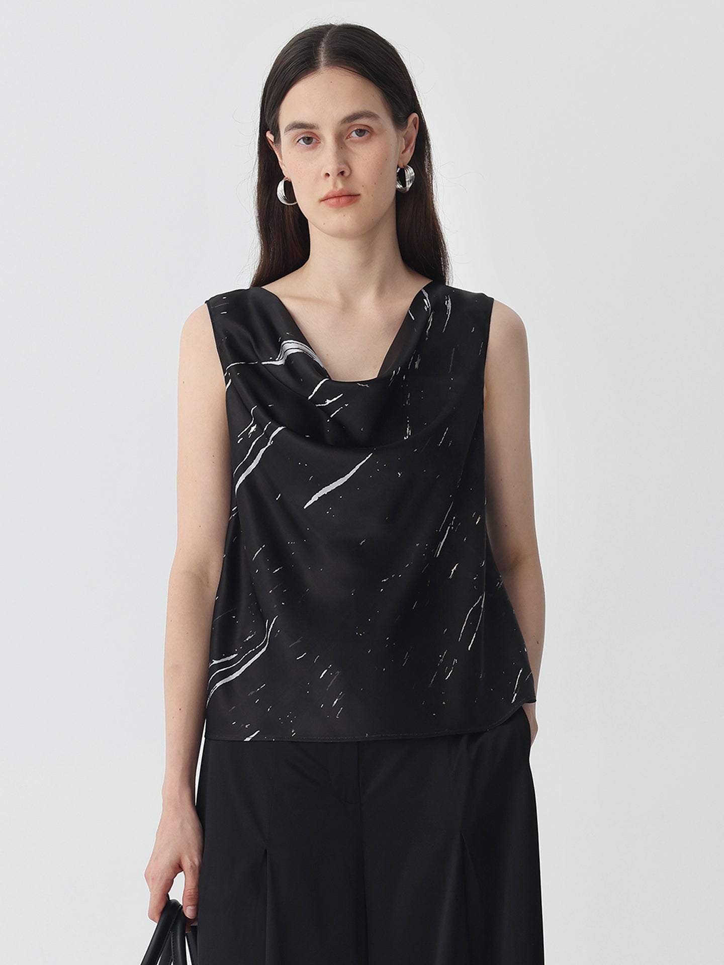 Sleeveless Cowl Neck Tank Top in Silk #color_Marble