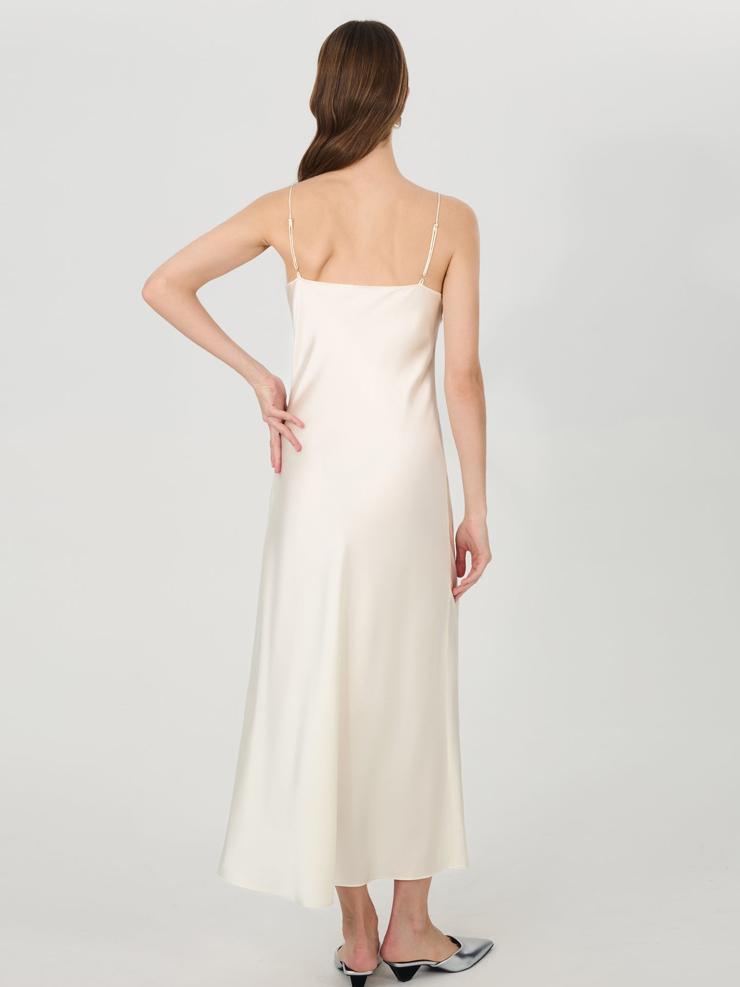 19 Momme Silk Slip Dress with Adjustable Straps#color_Ivory White