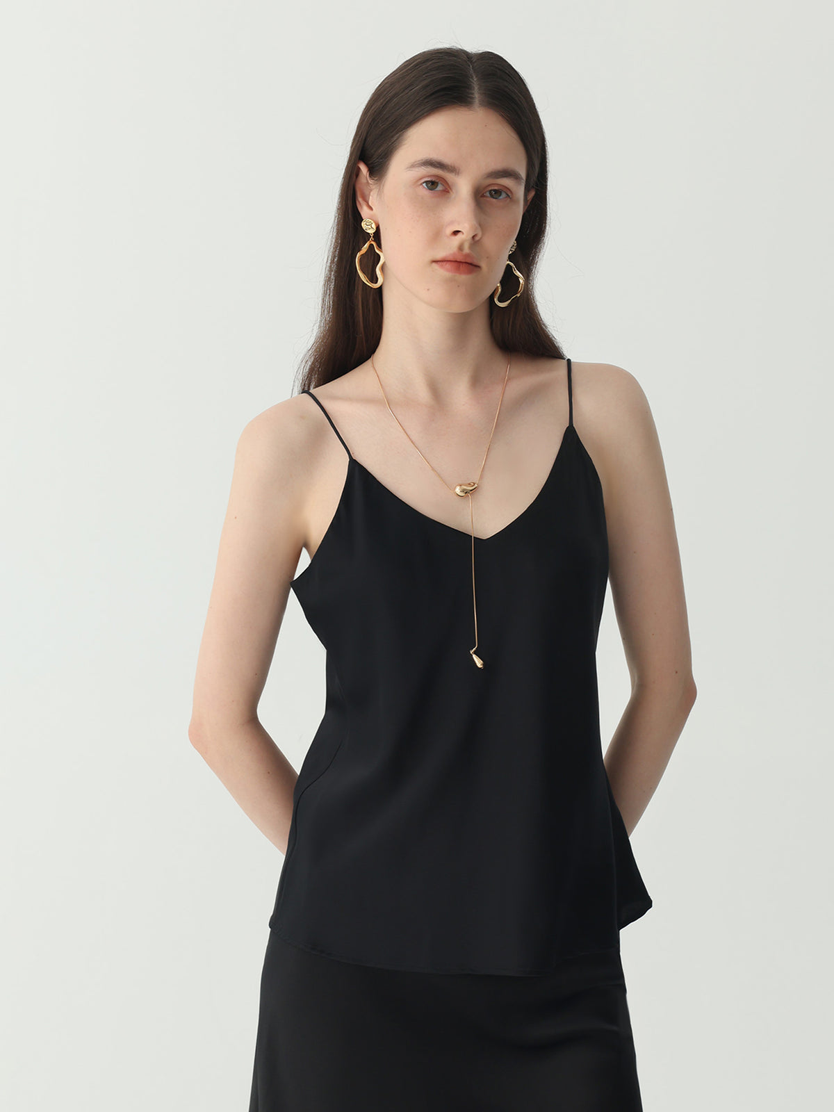 Classic V Neck Camisole Sets #color_Black
