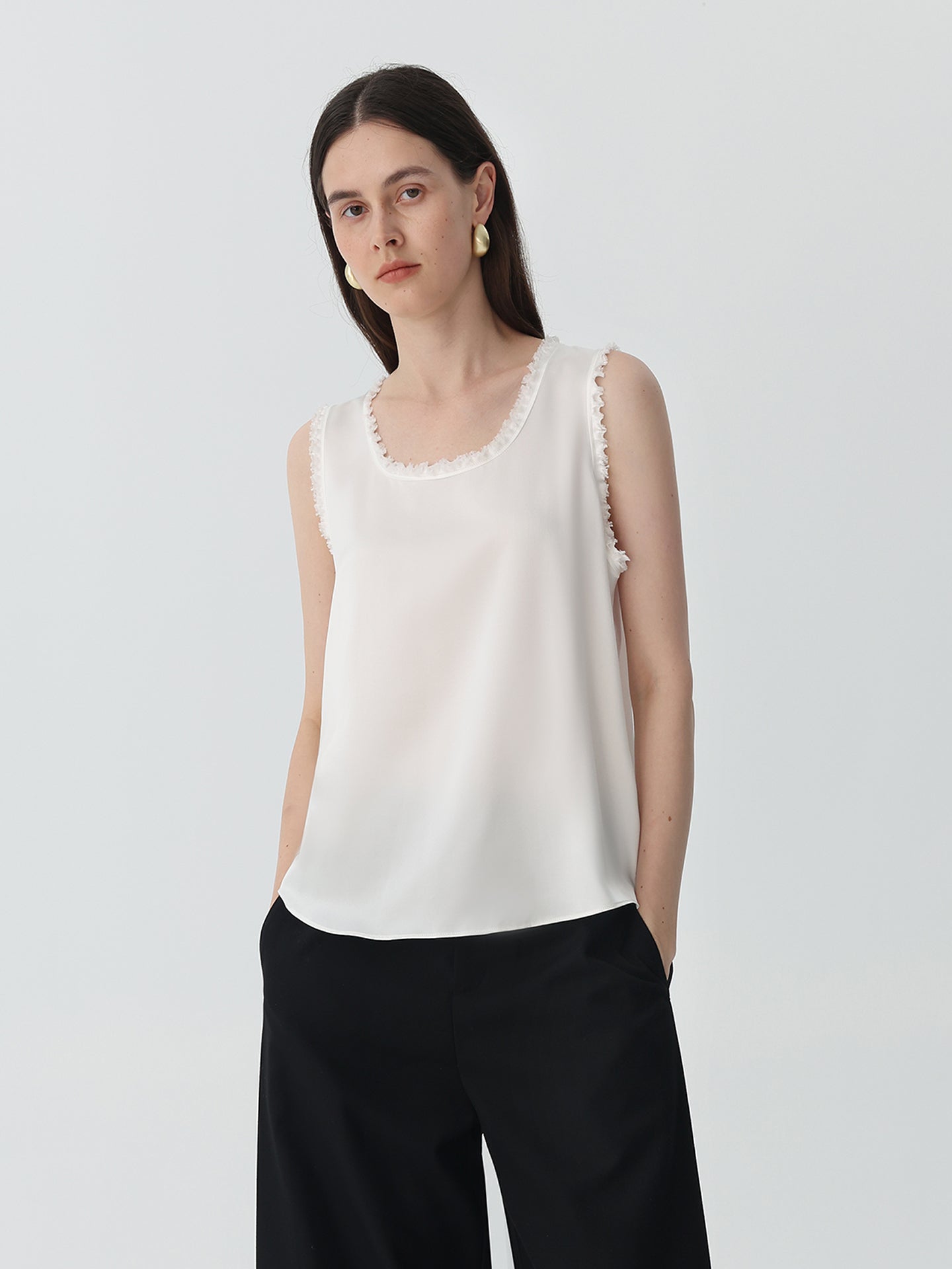 Sleeveless Tank Top in Silk #color_Ivory White