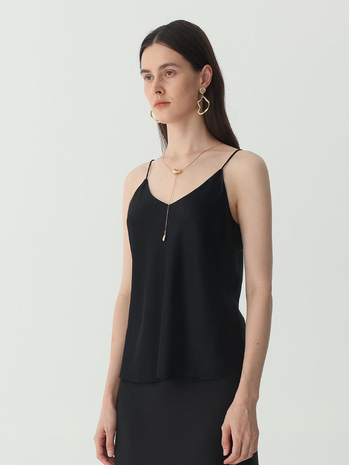 Classic V Neck Camisole Sets #color_Black