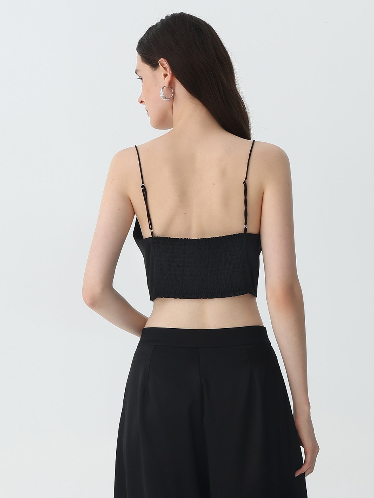 Women's Lace Camisole Crop Top #color_Black