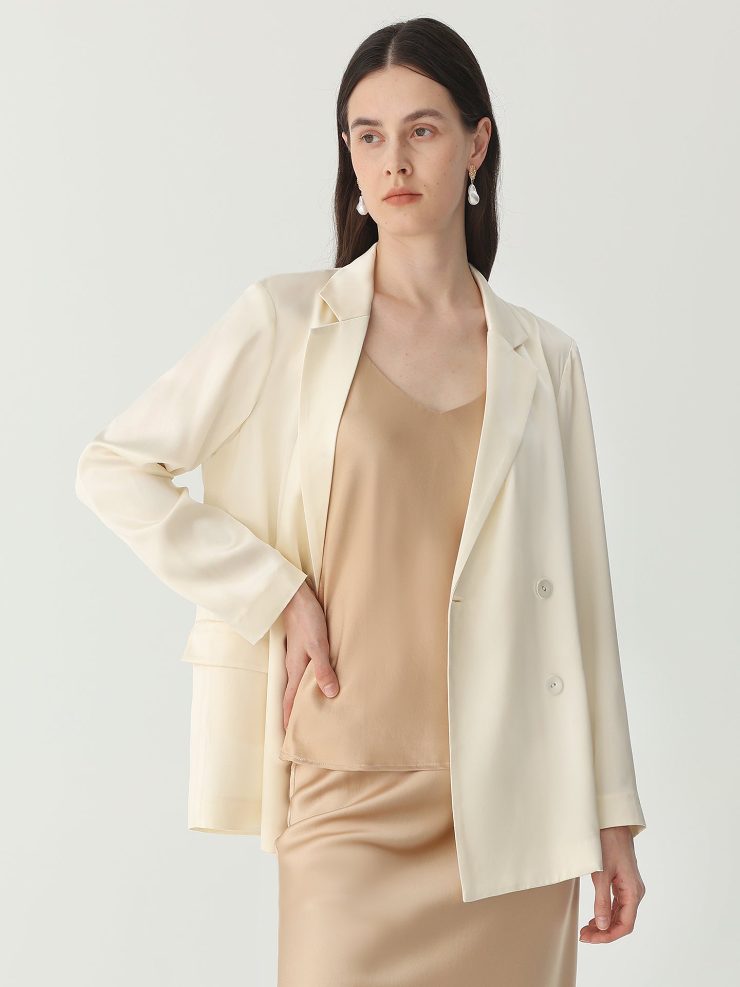 Silk Sleek Blazer Ladies #color_White