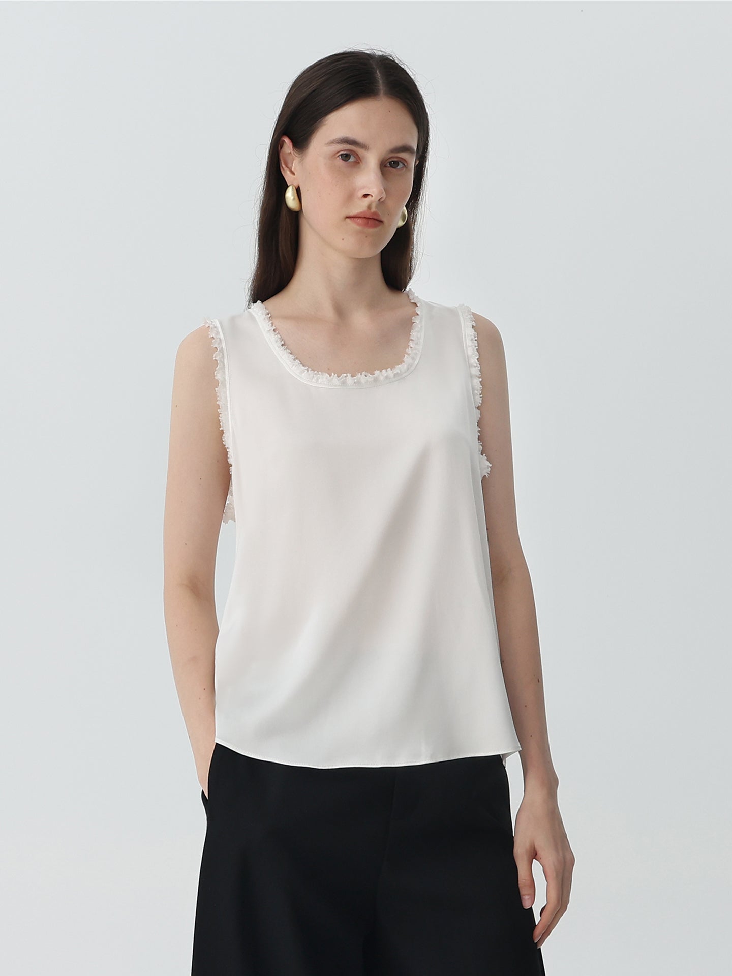 Sleeveless Tank Top in Silk #color_Ivory White