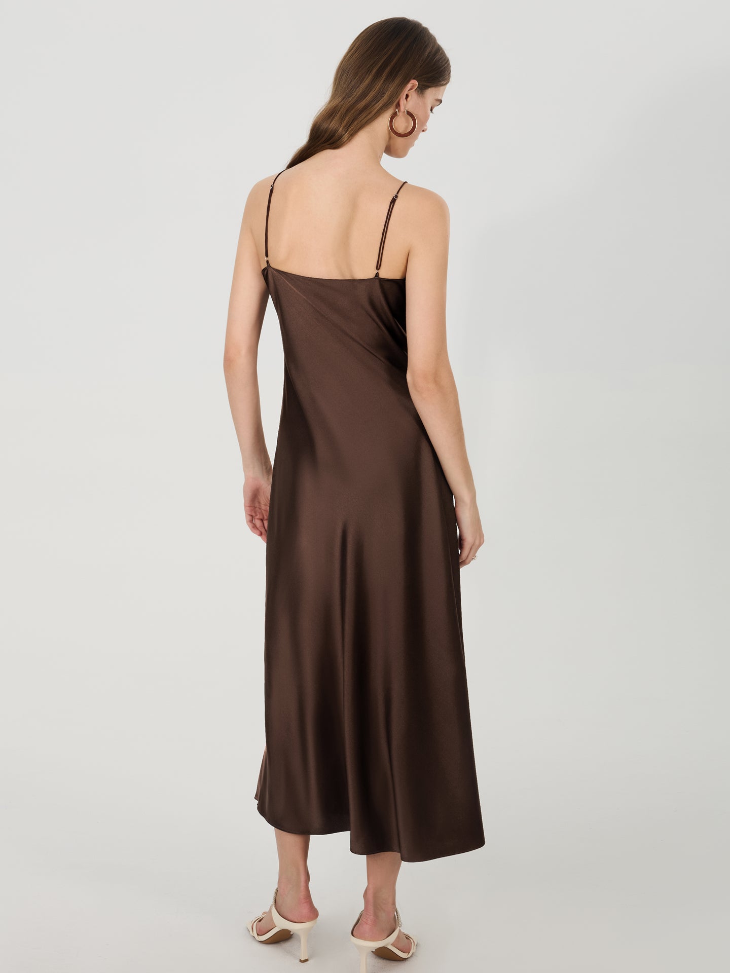 19 Momme Silk Slip Dress with Adjustable Straps#color_Chocolate