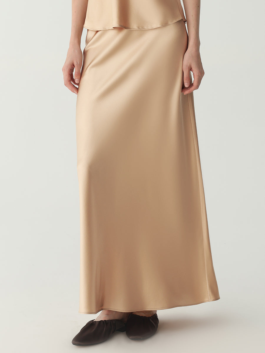 Ankle-length Midi Skirt in Silk #color_Light Gold