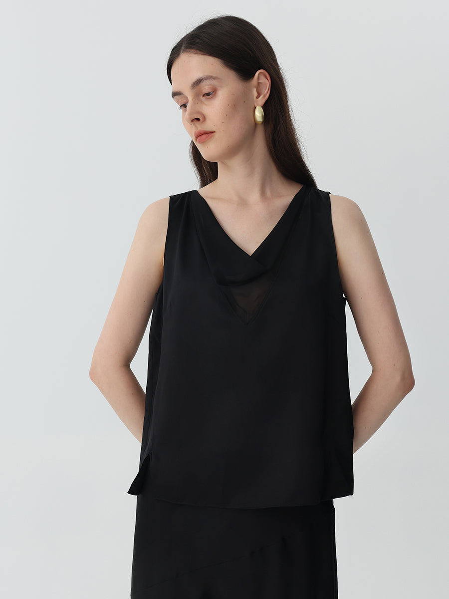Cowl-neck sleeveless top#color_Pink Taro #color_Black