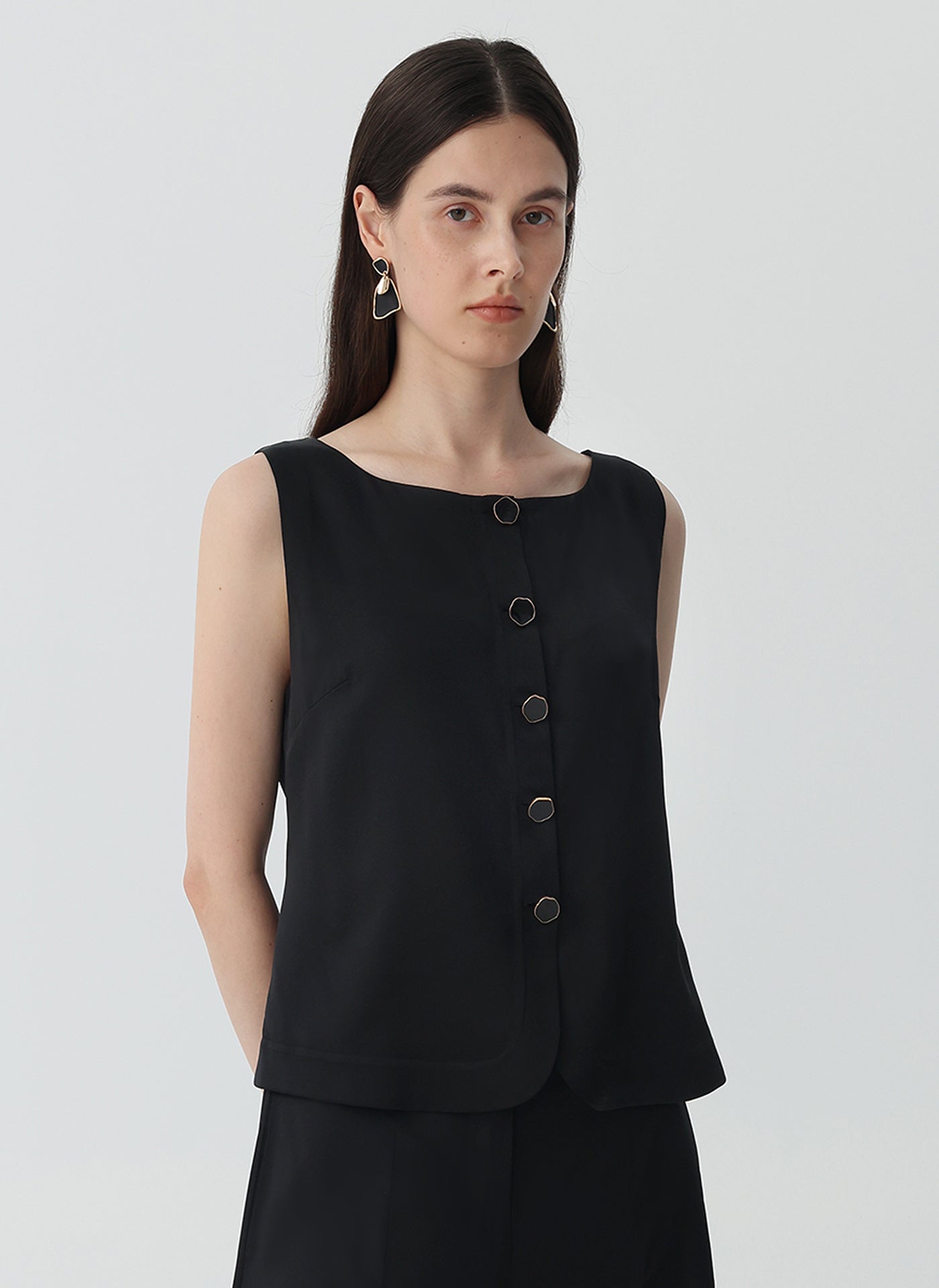 Women's Boat Neck Silk Vest #color_Black
