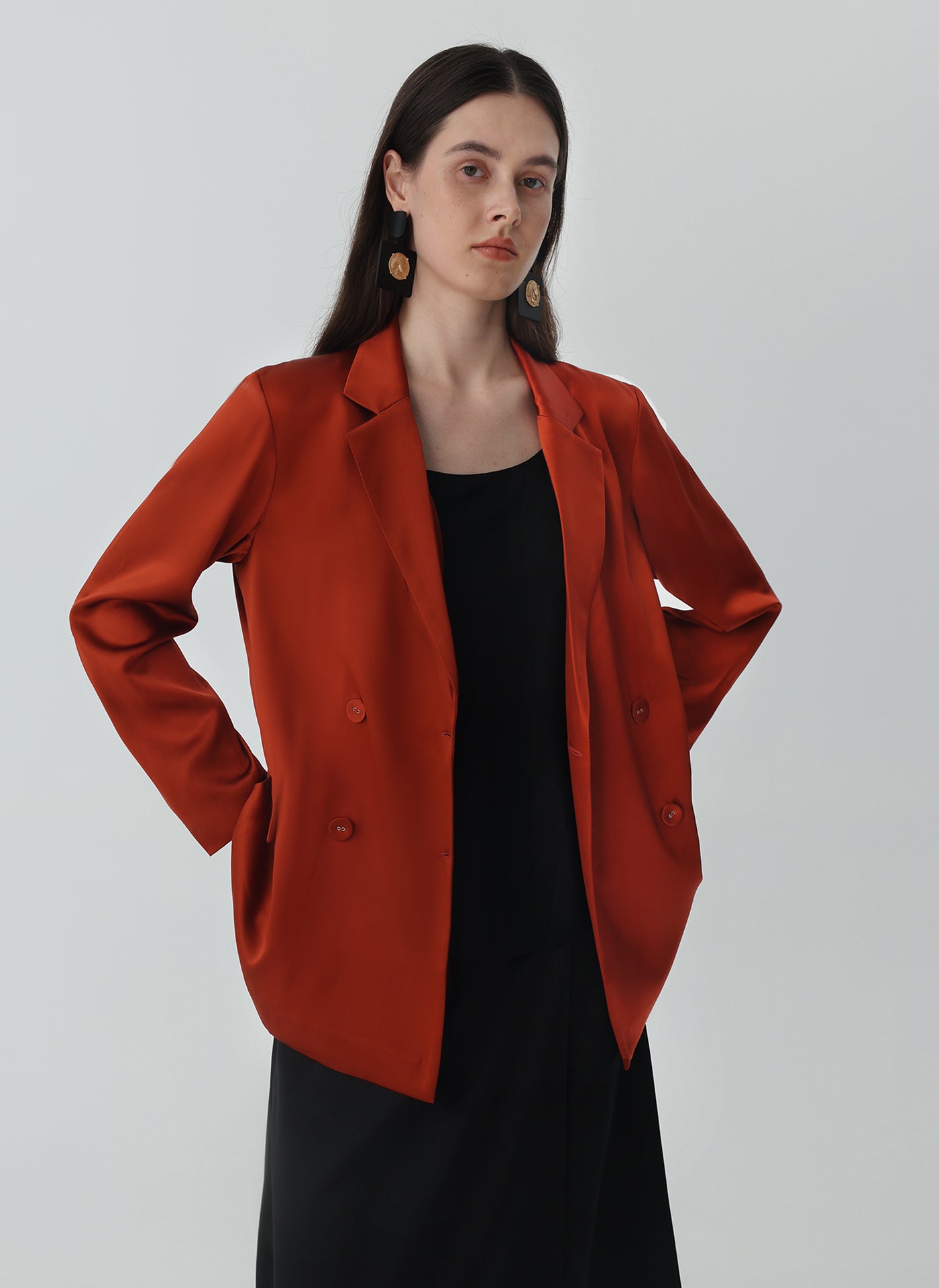 Silk Sleek Blazer Ladies #color_Red-wine