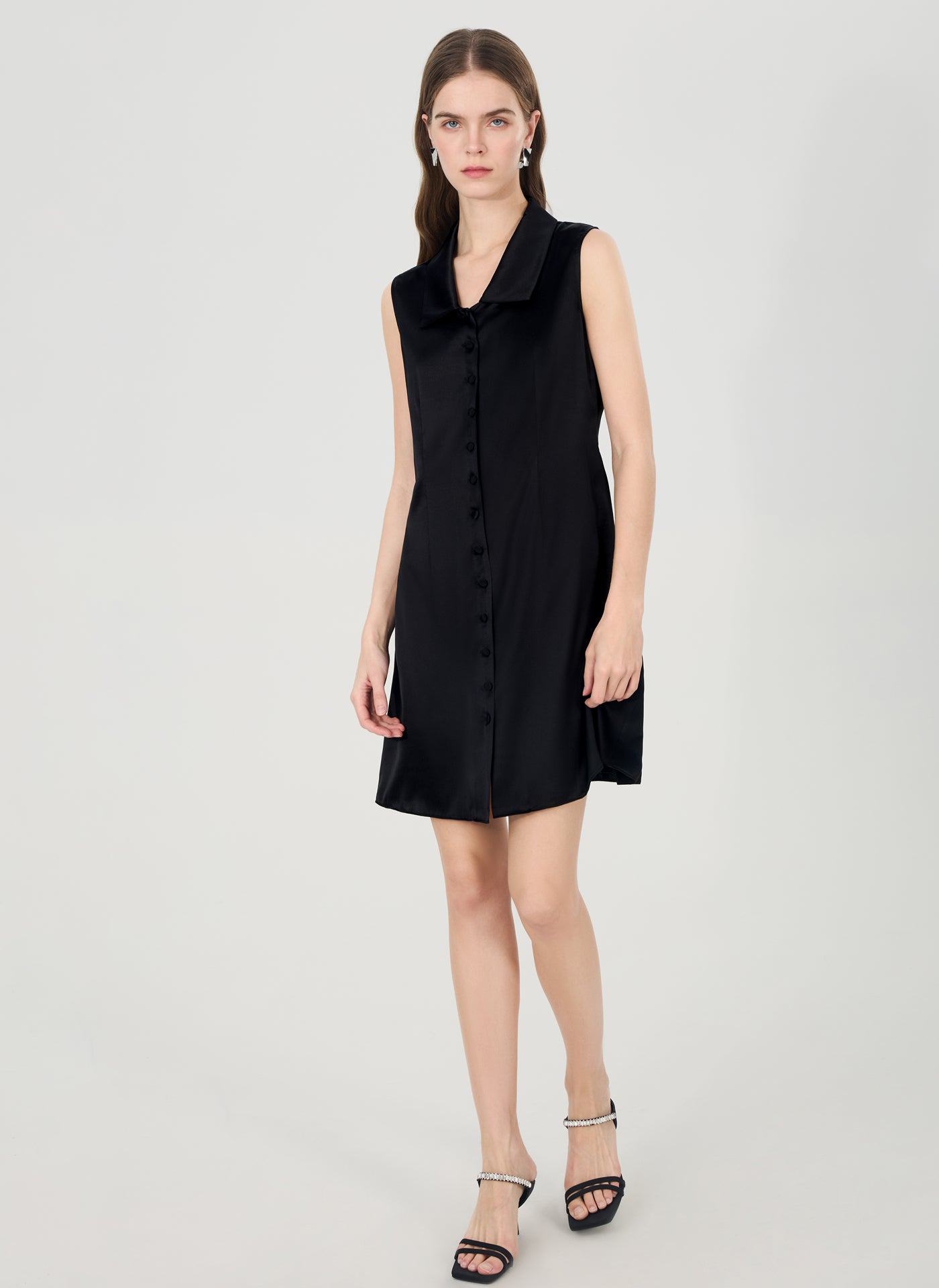 Silk Tailored Shirt Mini Dress#color_Black