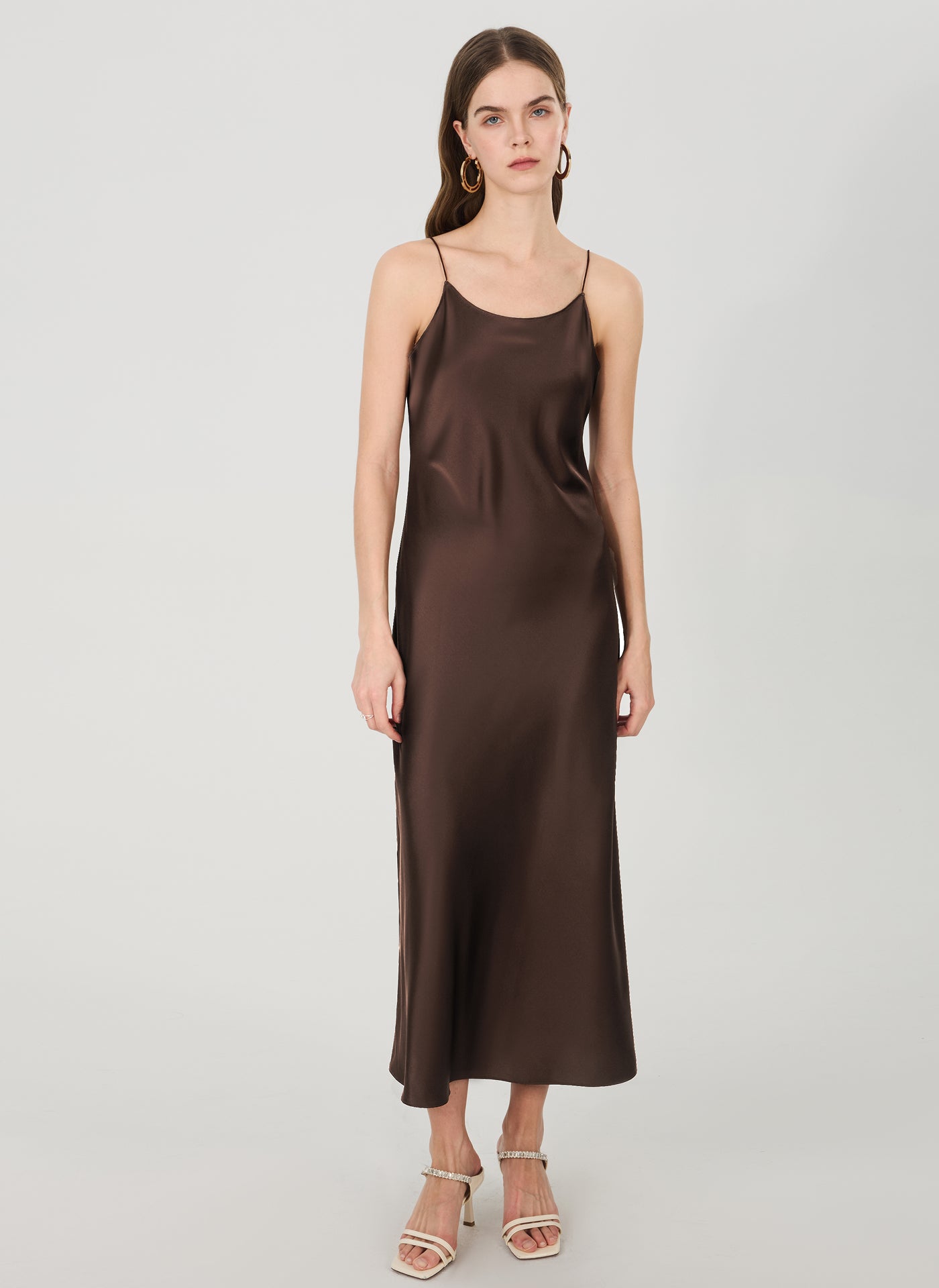 19 Momme Silk Slip Dress with Adjustable Straps#color_Chocolate