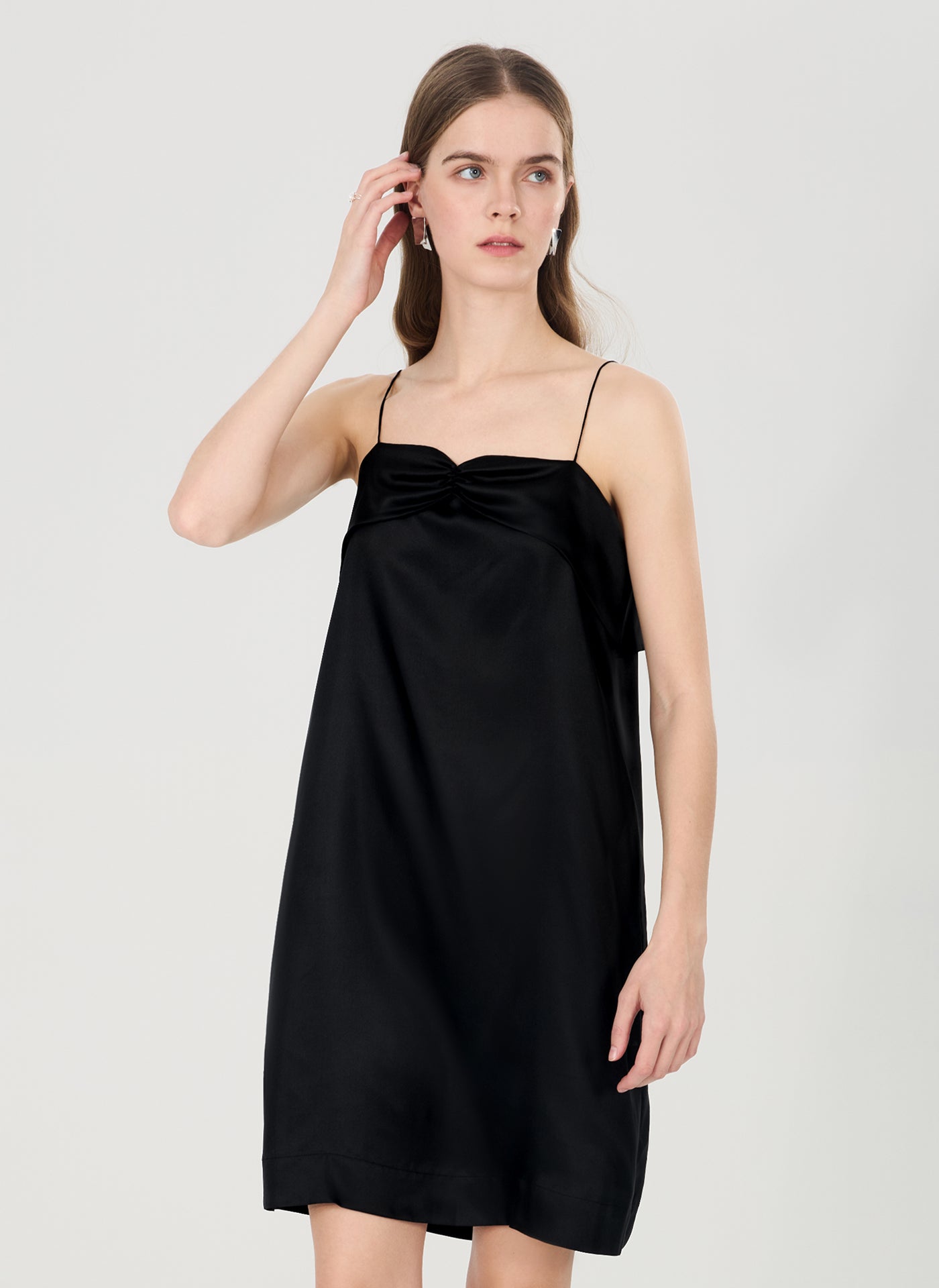 19 Momme Silk Slip Bow Dress#color_Black