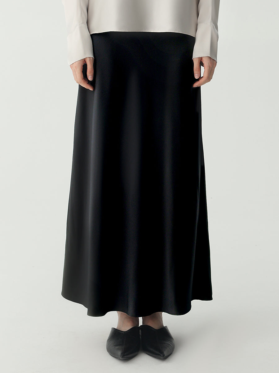 Ankle-length Midi Skirt in Silk #color_Black