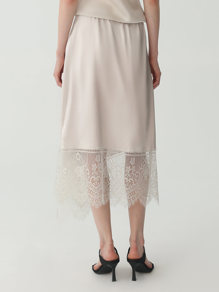 Asymmetrical Lace-Trimmed Midi Skirt #color_Silver Gray
