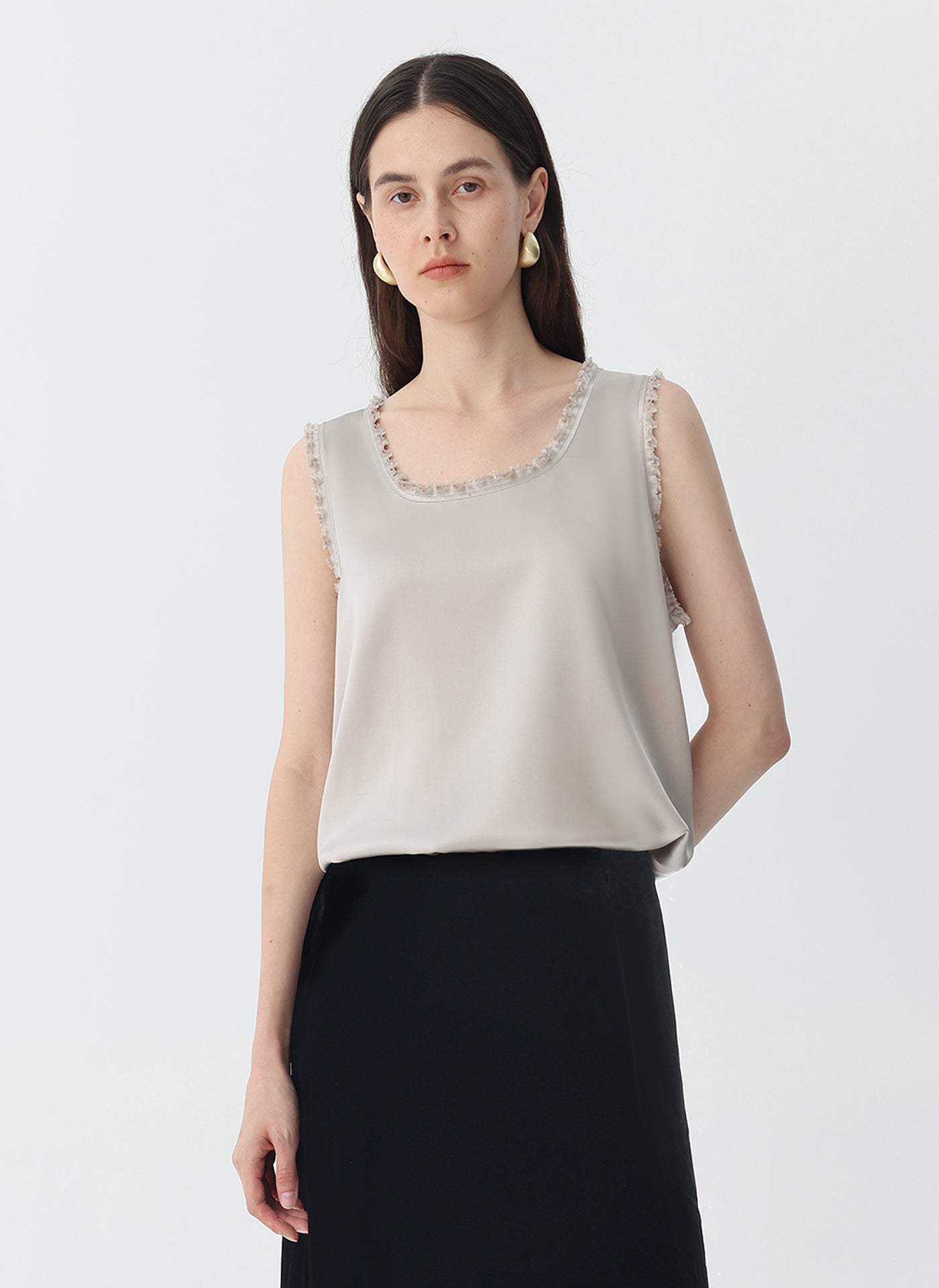 Sleeveless Tank Top in Silk #color_Soft Gray White